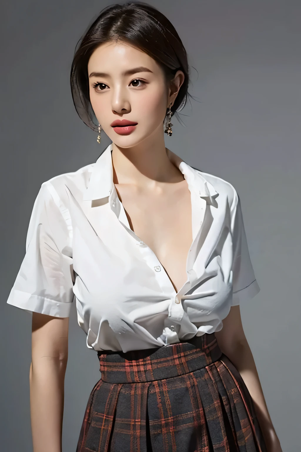 Ultra-realistic 8k CG，s the perfect face，flawless perfection，ren，tmasterpiece，professionalartwork，famousartwork，s the perfect face，beauitful face，beautidful eyes，（（Perfect female body）） 1girl， （8k， RAW photos， best qualtiy， tmasterpiece：1.2）， （realisticlying， photograph realistic：1.37）， 独奏， ultra - detailed， lacepantyhose， beatiful background， The shirt， （（a skirt））， Long shots， from below， thick thight