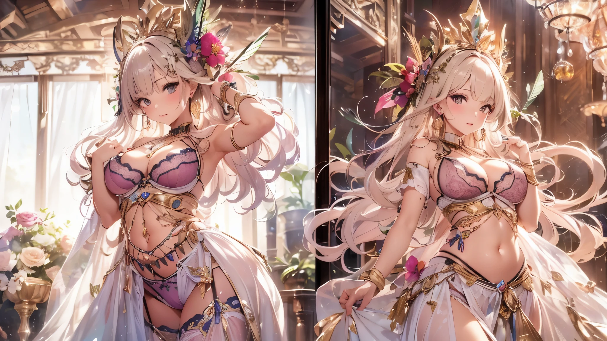 beautiful美しさ, 3D two-dimensional, rich, blonde, skirt, stockings, high heels, poison、star、star、(Highly detailed CG Unity 8K wallpaper),(masterpiece), (最high quality), (Super detailed), (best illustrations),(best shadow), (sharp eyeliner, eye shadow, fine eye:1.1), (超High resolution,realistic,最high quality,realistic),(8K,RAW photo,最high quality,マstarプル),mature woman、sensual curves、huge breasts、thighs、bubble、お尻のmasterpiece, 最high quality, Super detailed, full body shot, mature woman, beautiful mature woman, nightgown and underwear, enchanting smile, thick lips, Chubby lips, blush, looking at the viewer, provocative expression, beautiful髪型, cleavage, Plump、curvy hips、attractive face、sexy lingerie、an inviting gaze、Expression of emotions、Lewd underwear、(((erotic see-through lingerie set)))、Standing position、gorgeous accessories 、big breastsの女性, bare shoulders, golden hair, colored feather, metal ornaments, colored flowers, particle, light, (masterpiece, 最high quality, 最high quality, official art, beautiful and aesthetic:1.2), (1 girl:1.3), very detailed,(fractal art:1.1),(colorful:1.1)、(flowers:1.3),most detailed,(zentangle:1.2), (dynamic pose), (abstract background:1.3), (shiny skin), (lots of colors :1.4), ,(earrings:1.4), (feather:1.4),masterpiece, 最high quality, Super detailed, 30~40 years, full body shot, beautiful 、various hairstyles,gold headband,plump breasts,beautiful butt,greek clothing,Tulle covers the breasts,perfectly proportioned, detailed clothing details,marble,god statue,cinematic lighting, film grain, 8K, masterpiece, Super detailed, high detail, high quality, High resolution,(((NSFW:1.2)))、exposed chest、Openwork decoration,(((see through dress)))、(((解剖学的に正しいbody))) , 最high quality, Super detailed, (((Lewd underwear)))、raise your butt, from below, (((R-18)))、Hakari、thighs, big breasts, Are standing, cowboy shot, blush, (((1 girl))), (masterpiece:1.3), (High resolution), (8K), (very detailed), perfect face, Nice eye and face, (((最high quality))), (Super detailed), detailed face and eye, (alone), High resolution、beautifuleye,(((sexy pose)))、(((整ったbig breasts)))、((beautiful eye))、luxury、(((超High resolution)))、(((detailed description)))、(((ぽっちゃりbody型)))、(((解剖学的構造に一致したbodyの部位)))、beautiful長いまつ毛、バランスのとれたbody型、2Book Arm、2 legs、Just the right size for your legs and arms、Fishnet tights、glamorous、(((Clear white and black eye)))、lipstick、Sparkling、(Undistorted face, eye, body)、jewelry、gem、(長くカールしたbeautifulまつ毛)、(((バランス良いbeautiful胸)))、(Transparent, exquisite skin:1.2)、(((16:Composition suitable for 9 angle of view)))