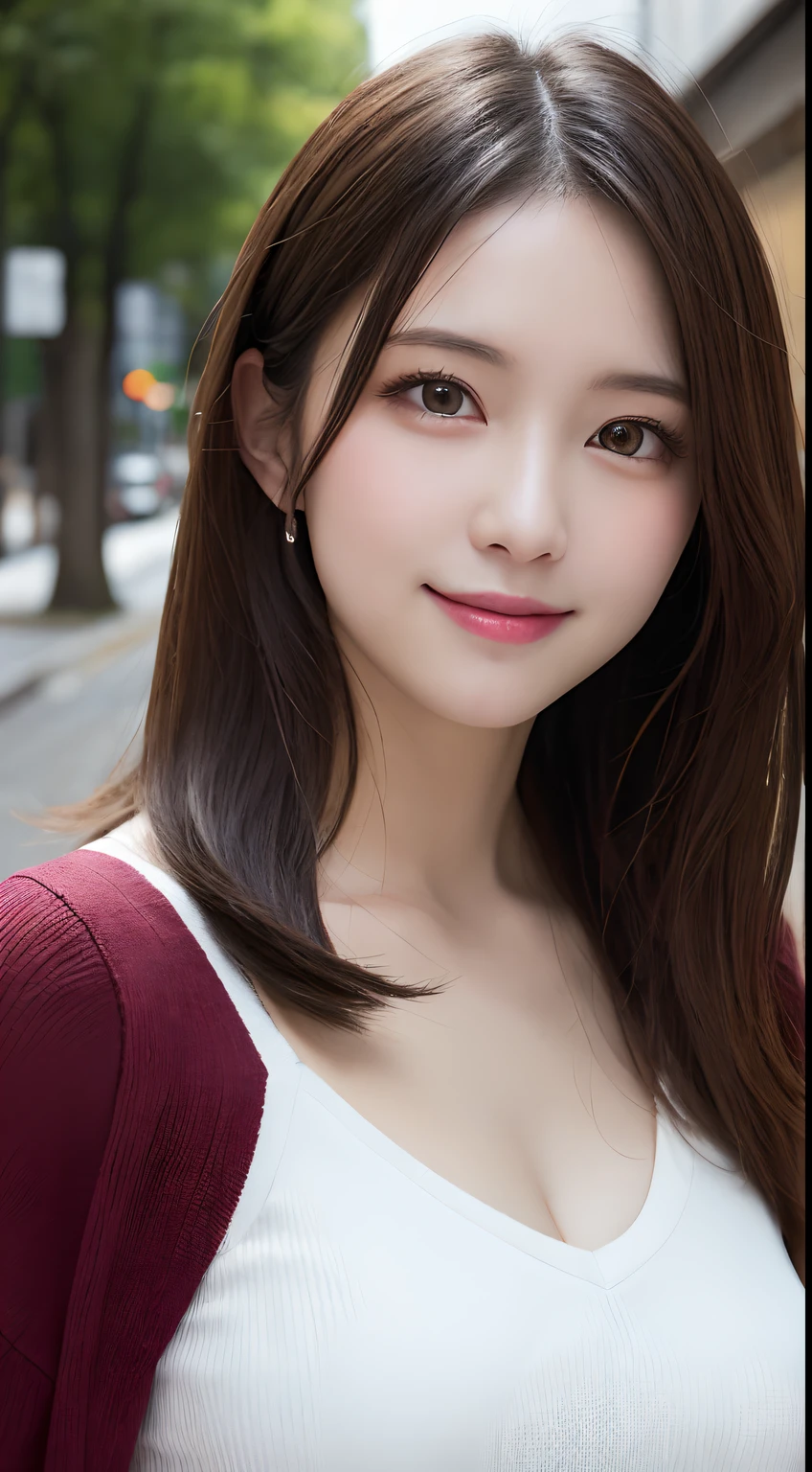 masutepiece, Best Quality, Illustration, Ultra-detailed, finely detail, hight resolution, 8K Wallpaper, Perfect dynamic composition, Beautiful detailed eyes, doress,Medium Hair, Big breasts, Natural Color Lip, Random and sexy poses,Smile,Aoyama Street Walk、20 years girl
