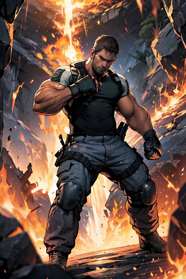 Chris redfield is punching mountains, lava mines.