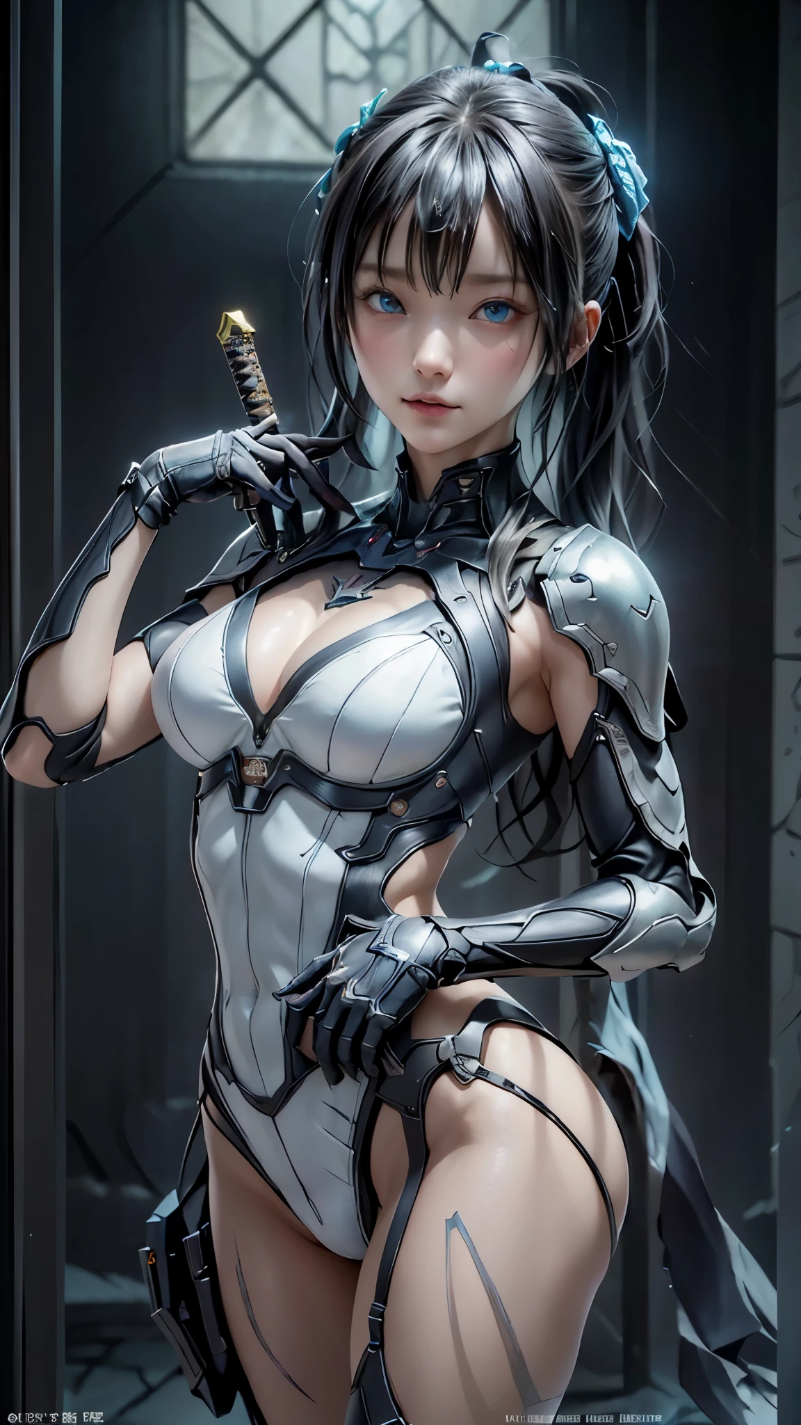 ((highest quality)), ((masterpiece)), (detailed:1.4), 。.。.。.3D, beautiful cyberpunk woman image,nffsw(high dynamic range),ray tracing,NVIDIA RTX,super resolution,unreal 5,Scattered beneath the surface,PBR texturing,post processing,anisotropic filtering,Depth of bounds written,maximum clarity and sharpness,multilayer texture,Albedo and specular maps,surface shading,Accurate simulation of light-matter interactions,perfect proportions,octane rendering,two-tone lighting,wide aperture,Low ISO、White balance、Rule of thirds、8K students、((Holding a sword in your hand))(((white and blue clothes)))