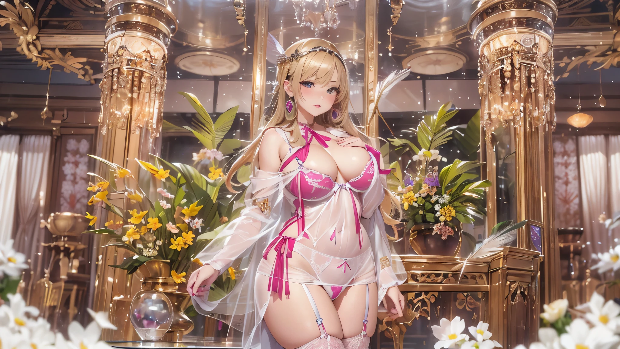 beautiful美しさ, 3D two-dimensional, rich, blonde, skirt, stockings, high heels, poison、star、star、(Highly detailed CG Unity 8K wallpaper),(masterpiece), (最high quality), (Super detailed), (best illustrations),(best shadow), (sharp eyeliner, eye shadow, fine eye:1.1), (超High resolution,realistic,最high quality,realistic),(8K,RAW photo,最high quality,マstarプル),mature woman、sensual curves、huge breasts、thighs、bubble、お尻のmasterpiece, 最high quality, Super detailed, full body shot, mature woman, beautiful mature woman, nightgown and underwear, enchanting smile, thick lips, Chubby lips, blush, looking at the viewer, provocative expression, beautiful髪型, cleavage, Plump、curvy hips、attractive face、sexy lingerie、an inviting gaze、Expression of emotions、Lewd underwear、(((erotic see-through lingerie set)))、Standing position、gorgeous accessories 、big breastsの女性, bare shoulders, golden hair, colored feather, metal ornaments, colored flowers, particle, light, (masterpiece, 最high quality, 最high quality, official art, beautiful and aesthetic:1.2), (1 girl:1.3), very detailed,(fractal art:1.1),(colorful:1.1)、(flowers:1.3),most detailed,(zentangle:1.2), (dynamic pose), (abstract background:1.3), (shiny skin), (lots of colors :1.4), ,(earrings:1.4), (feather:1.4),masterpiece, 最high quality, Super detailed, 30~40 years, full body shot, beautiful 、various hairstyles,gold headband,plump breasts,beautiful butt,greek clothing,Tulle covers the breasts,perfectly proportioned, detailed clothing details,marble,god statue,cinematic lighting, film grain, 8K, masterpiece, Super detailed, high detail, high quality, High resolution,(((NSFW:1.2)))、exposed chest、Openwork decoration,(((see through dress)))、(((解剖学的に正しいbody))) , 最high quality, Super detailed, (((Lewd underwear)))、raise your butt, from below, (((R-18)))、Hakari、thighs, big breasts, Are standing, cowboy shot, blush, (((1 girl))), (masterpiece:1.3), (High resolution), (8K), (very detailed), perfect face, Nice eye and face, (((最high quality))), (Super detailed), detailed face and eye, (alone), High resolution、beautifuleye,(((sexy pose)))、(((整ったbig breasts)))、((beautiful eye))、luxury、(((超High resolution)))、(((detailed description)))、(((ぽっちゃりbody型)))、(((解剖学的構造に一致したbodyの部位)))、beautiful長いまつ毛、バランスのとれたbody型、2book arm、2 feet、Just the right size for your legs and arms、Fishnet tights、glamorous、(((Clear white and black eye)))、lipstick、Sparkling、(Undistorted face, eye, body)、jewelry、gem、(長くカールしたbeautifulまつ毛)、(((バランス良いbeautiful胸)))、(transparent, Exquisite skin:1.2)、(((16:Composition suitable for 9 angles of view)))