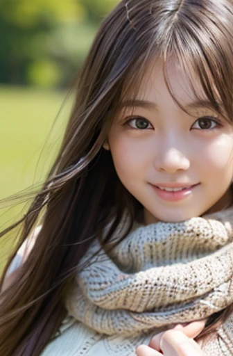 highest quality, soft light, ultra high resolution, (realistic:1.4), full_body,RAW photo, 1 Japanese girl, alone, cute, (pupil, There&#39;s a light in my eyes), detailed beautiful face,(High resolution details of human skin texture), (long hair), outdoor,skirt, (portrait),spring,big smile,knit