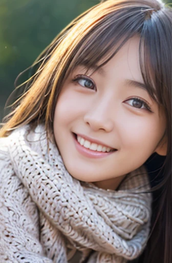 highest quality, soft light, ultra high resolution, (realistic:1.4), full_body,RAW photo, 1 Japanese girl, alone, cute, (pupil, There&#39;s a light in my eyes), detailed beautiful face,(High resolution details of human skin texture), (long hair), outdoor,skirt, (portrait),winter,big smile,knit
