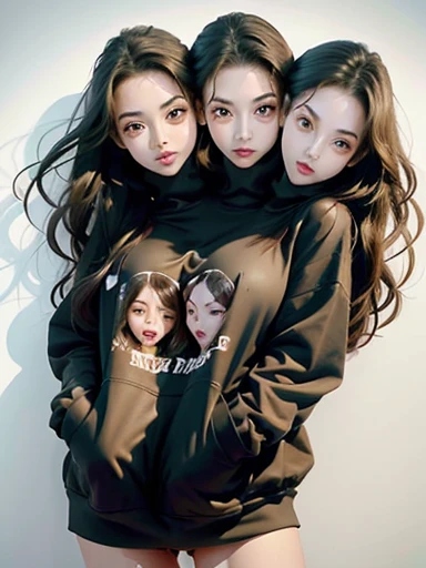 can you generate a image of a pair of conjoined twins based on this image?
the twins are in one body with two heads joined from the neck down with two arms and two legs
the twins are in a single sweatshirt together based on this image