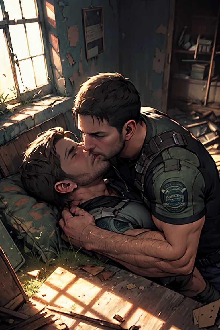 Chris redfield kisses Leon S Kennedy in an abandoned mansion