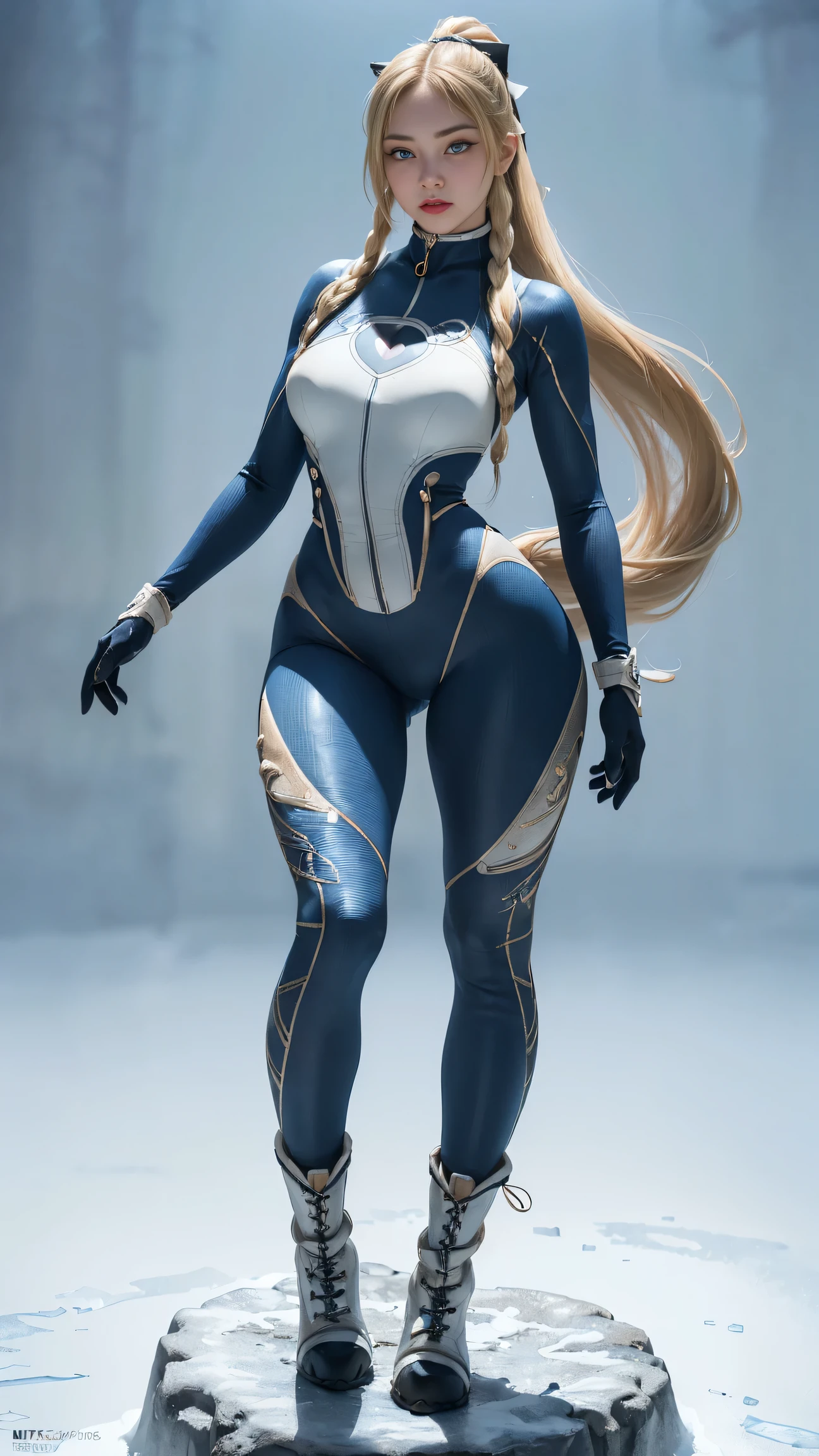 ((very detailed RAW color photo)), (((1 girl))), (((alone))), (((29 years))), ((athletic)), ((very defined toned physique)), ((very defined and beautiful muscular body)), (((very detailed perfect body))), (((small and defined breasts))), (((ultra defined curves))), (((superior quality, 8k, masterpiece: 1.3)), sharp focus: 1.2, (((extremely beautiful girl with perfect figure: 1.4))), ((very thin waist: 1.2)), ultra detailed skin texture,  ((perfect and beautiful hands)), ((smooth and soft skin)), (ultra detailed fabric texture), extremely beautiful ultra detailed face, (((extremely beautiful))), intricate details, ultra detailed, (((girl wearing a tight full body snowsuit and hiking boots))), (((extremely long straight blonde hair))), extremely beautiful, (((extra long ponytail with bangs))), ((very detailed and beautiful wolf ears)),  (hair on the face), ((hair ribbon)), dynamic pose, ((uniform leaves thighs exposed)), ((ultra detailed and toned legs)), (((ultra detailed waist))), (((very wide hips))), (((very thick and toned thighs))), (sexy), (((extreme hourglass figure))), (((very thick heart lips))), ((red lipstick)), ((ultra detailed lips)), ((ultra detailed blue eyes)), ((angry look)),  (((staring at the viewer))), ultra-detailed provocative mouth, extremely beautiful seductive lips, ((blushing)), (makeup), (((ultra-defined waist))), eye shadow, (full body shot), on a frozen lake in Siberia