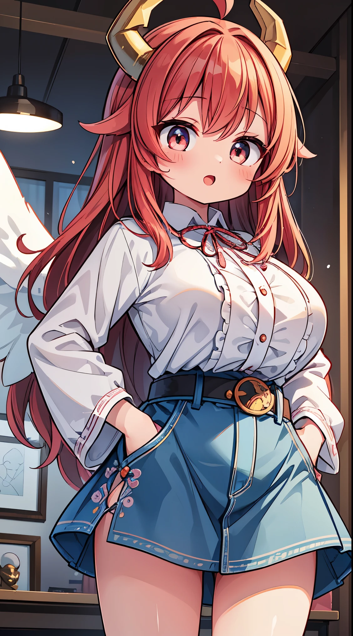 (super fine illustration:1.2),(masterpiece, 8k), (best quality, high quality:1.4), perfect anatomy, hyper detailed, ultra detailed,masterpiece background,beautiful detailed background, v8k wallpaper,perfect design,award-winning art,atmospheric, BREAK, 1 beautiful girl, (Beauty:1.5),(Chibi:0.5),(kawaii:2.0),(Cool:2.0),( girl),(Solo:1.65),BREAK, (huge-breasted:1.35), Clear skin, Beautiful skin, Shy, 1 beautiful woman,Demons,Colossal tits(Hair Bow, Red hair, Long hair, flipped hair, hair messy,Wings of an angel on the back, Demon King's horn on the head:1.2), (Red Eyes, long eyelashes, Double eyelids: 1.2), Shiny skin,de pele branca,dial,(best quality face),(Top quality glowing eyes),(Doya face,brave face:1.45),(The best smile,:D:1.45), BREAK squatting, hands in pocket, close-up thighs,
Tejano Ranchera Fusion,
Embroidered blouse featuring bright floral patterns,
Denim skirt with embroidered details for a modern twist,
Playful mix of traditional and contemporary elements,
Classic cowboy boots with decorative stitching,
Silver concho belt as a statement accessory,
Layered silver jewelry for a ranchera vibe,
Sun-kissed makeup with warm tones,
Loose waves or natural hairstyles for a relaxed look,
Serape or poncho as an additional layer for cooler evenings, BREAK indoors, living room, BREAK,wakame,wakame,wakame,(from below,cowboy shot:1.5) , hanging breasts, nose blush, heavy breathing, steam, ((:o):1.2) BREAK,(Blurry background:1.3),(absurderes, hight resolution, Super Detail Art),cel shading,Clear Color, Lonely optical effect, Beautiful pictures, Bright glow, mystic atmosphere,(Close-up of girl:0.8), Mystical light particle effect,manga influence, clean line drawings