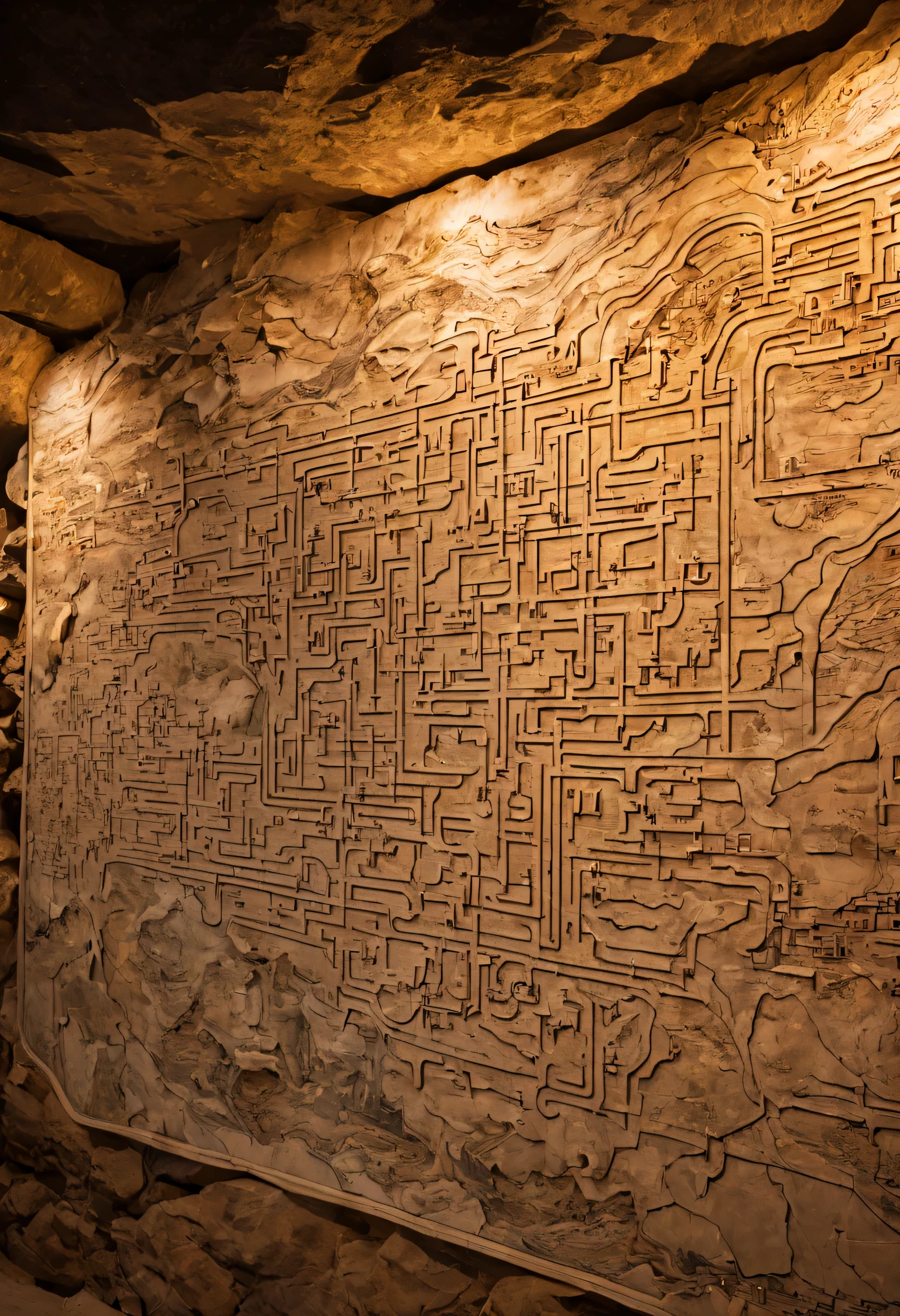 A map posted on the wall at the entrance to an underground cave., (Torch), incredibly complex underground, like a maze, The map is too complicated to memorize, fantasy, anime