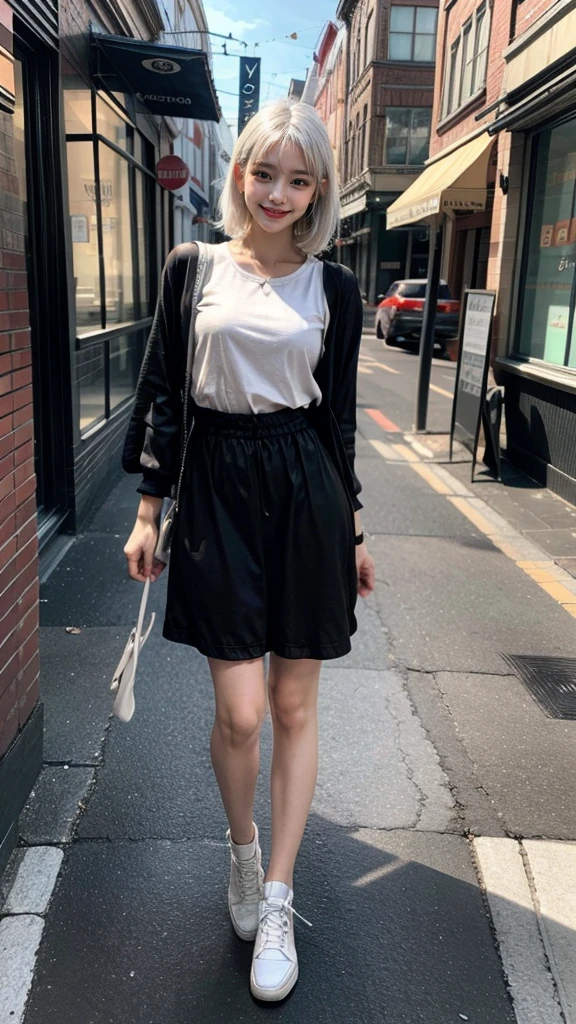 full body image、full body photo、Smile while looking at the camera、White hair