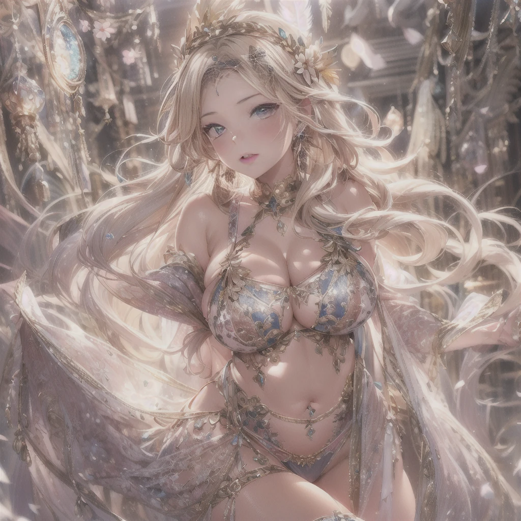 beautiful美しさ, 3D two-dimensional, rich, blonde, skirt, stockings, high heels, poison、star、star、(Highly detailed CG Unity 8K wallpaper),(masterpiece), (最high quality), (Super detailed), (best illustrations),(best shadow), (sharp eyeliner, eye shadow, fine eye:1.1), (超High resolution,realistic,最high quality,realistic),(8K,RAW photo,最high quality,マstarプル),mature woman、sensual curves、huge breasts、thighs、bubble、お尻のmasterpiece, 最high quality, Super detailed, full body shot, mature woman, beautiful mature woman, nightgown and underwear, enchanting smile, thick lips, Chubby lips, blush, looking at the viewer, provocative expression, beautiful髪型, cleavage, Plump、curvy hips、attractive face、sexy lingerie、an inviting gaze、Expression of emotions、Lewd underwear、(((erotic see-through lingerie set)))、Standing position、gorgeous accessories 、big breastsの女性, bare shoulders, golden hair, colored feather, metal ornaments, colored flowers, particle, light, (masterpiece, 最high quality, 最high quality, official art, beautiful and aesthetic:1.2), (1 girl:1.3), very detailed,(fractal art:1.1),(colorful:1.1)、(flowers:1.3),most detailed,(zentangle:1.2), (dynamic pose), (abstract background:1.3), (shiny skin), (lots of colors :1.4), ,(earrings:1.4), (feather:1.4),masterpiece, 最high quality, Super detailed, 30~40 years, full body shot, beautiful 、various hairstyles，gold headband，plump breasts，beautiful butt，greek clothing，Tulle covers the breasts，perfectly proportioned, detailed clothing details,marble，god statue，cinematic lighting, film grain, 8K, masterpiece, Super detailed, high detail, high quality, High resolution,(((NSFW:1.2)))、exposed chest、Openwork decoration，(((see through dress)))、(((解剖学的に正しいbody))) , 最high quality, Super detailed, (((Lewd underwear)))、raise your butt, from below, (((R-18)))、Hakari、thighs, big breasts, Are standing, cowboy shot, blush, (((1 girl))), (masterpiece:1.3), (High resolution), (8K), (very detailed), perfect face, Nice eye and face, (((最high quality))), (Super detailed), detailed face and eye, (alone), High resolution、beautifuleye,(((sexy pose)))、(((整ったbig breasts)))、((beautiful eye))、luxury、(((超High resolution)))、(((detailed description)))、(((ぽっちゃりbody型)))、(((解剖学的構造に一致したbodyの部位)))、beautiful長いまつ毛、バランスのとれたbody型、２book arm、2 feet、Just the right size for your legs and arms、Fishnet tights、glamorous、(((Clear white and black eye)))、lipstick、Sparkling、(Undistorted face, eye, body)、jewelry、gem、(長くカールしたbeautifulまつ毛)、(((バランス良いbeautiful胸)))、(transparent, Exquisite skin:1.2)、(((完璧なglamorousボディー))
