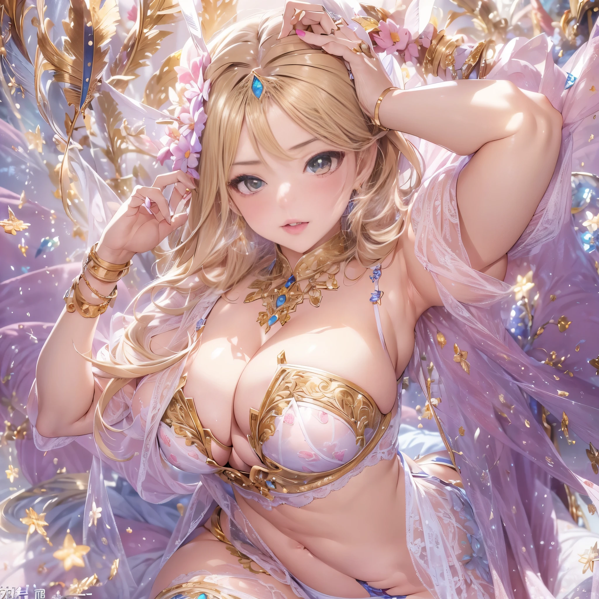 beautiful美しさ, 3D two-dimensional, rich, blonde, skirt, stockings, high heels, poison、star、star、(Highly detailed CG Unity 8K wallpaper),(masterpiece), (最high quality), (Super detailed), (best illustrations),(best shadow), (sharp eyeliner, eye shadow, fine eye:1.1), (超High resolution,realistic,最high quality,realistic),(8K,RAW photo,最high quality,マstarプル),mature woman、sensual curves、huge breasts、thighs、bubble、お尻のmasterpiece, 最high quality, Super detailed, full body shot, mature woman, beautiful mature woman, nightgown and underwear, enchanting smile, thick lips, Chubby lips, blush, looking at the viewer, provocative expression, beautiful髪型, cleavage, Plump、curvy hips、attractive face、sexy lingerie、an inviting gaze、Expression of emotions、Lewd underwear、(((erotic see-through lingerie set)))、Standing position、gorgeous accessories 、big breastsの女性, bare shoulders, golden hair, colored feather, metal ornaments, colored flowers, particle, light, (masterpiece, 最high quality, 最high quality, official art, beautiful and aesthetic:1.2), (1 girl:1.3), very detailed,(fractal art:1.1),(colorful:1.1)、(flowers:1.3),most detailed,(zentangle:1.2), (dynamic pose), (abstract background:1.3), (shiny skin), (lots of colors :1.4), ,(earrings:1.4), (feather:1.4),masterpiece, 最high quality, Super detailed, 30~40 years, full body shot, beautiful 、various hairstyles，gold headband，plump breasts，beautiful butt，greek clothing，Tulle covers the breasts，perfectly proportioned, detailed clothing details,marble，god statue，cinematic lighting, film grain, 8K, masterpiece, Super detailed, high detail, high quality, High resolution,(((NSFW:1.2)))、exposed chest、Openwork decoration，(((see through dress)))、(((解剖学的に正しいbody))) , 最high quality, Super detailed, (((Lewd underwear)))、raise your butt, from below, (((R-18)))、Hakari、thighs, big breasts, Are standing, cowboy shot, blush, (((1 girl))), (masterpiece:1.3), (High resolution), (8K), (very detailed), perfect face, Nice eye and face, (((最high quality))), (Super detailed), detailed face and eye, (alone), High resolution、beautifuleye,(((sexy pose)))、(((整ったbig breasts)))、((beautiful eye))、luxury、(((超High resolution)))、(((detailed description)))、(((ぽっちゃりbody型)))、(((解剖学的構造に一致したbodyの部位)))、beautiful長いまつ毛、バランスのとれたbody型、２book arm、2 feet、Just the right size for your legs and arms、Fishnet tights、glamorous、(((Clear white and black eye)))、lipstick、Sparkling、(Undistorted face, eye, body)、jewelry、gem、(長くカールしたbeautifulまつ毛)、(((バランス良いbeautiful胸)))、(transparent, Exquisite skin:1.2)、(((完璧なglamorousボディー))
