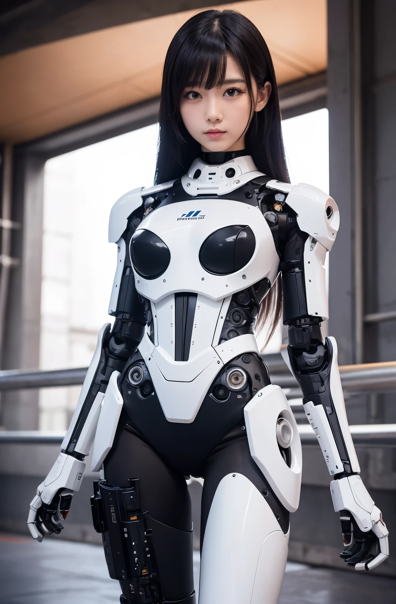masterpiece, best quality, (photorealistic:1.4), (RAW photo)(8K, 4K, Best Quality, hight resolution, 超A high resolution:1.1), (masutepiece, Realistic, Photorealsitic:1.1), (2girls in), Japaese Cyborg Girls,Plump , announcer,control panels,android,Droid,Mechanical Hand, ,clothes with a sense of mechanical technology, Robot arms and legs, Black Robot Parts,Black hair,Mechanical body,Blunt bangs,White abdomen,White robotics parts,tube dress,perfect robot woman,perfect android woman, perfect mechanical woman,future laboratory,android factory,cyborg factory,robot factory,cyber pank,charging spot,long tube,thick cable connected her neck,bowing,maintainance her,repaired her,full eyes,dark black tights,a bit chubby