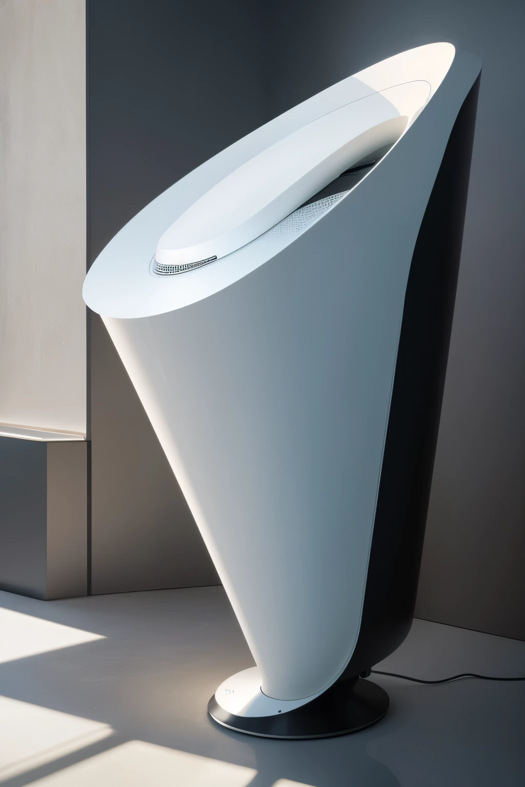 Photo of a modern, artistic Large Trash Bin Recycler, raw, sleek white design, ((Portrait)), ((Detailed: 1.2)), ((Curved lines)), reflecting harmony and innovation, in a museum-like environment, ((Lights: soft, warm tone)), curved to perfection, ((Inspired by Harman/Kardon speakers)), capturing the essence of eco-friendly design, high-resolution, (4K or 8K), (Best Quality), Wallpaper material, Realistic rendering, Detailed textures, Convoluted shadows, Cinematic lighting, Trending design on ArtStation.
Photographed with a Canon EOS