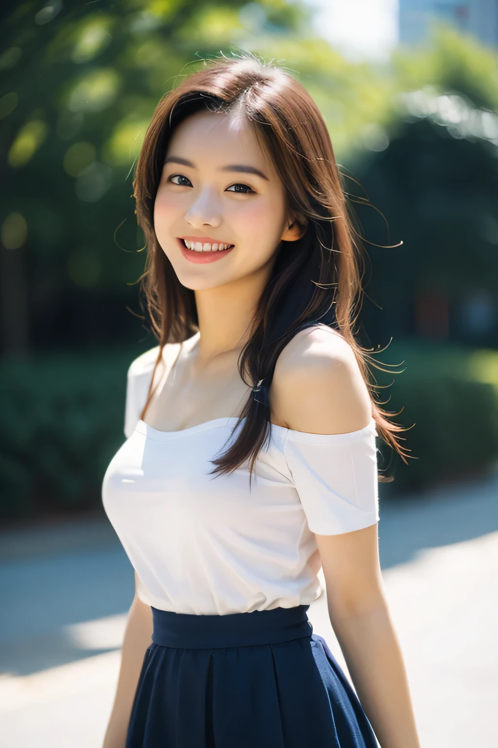(8k, original photo, best quality, masterpiece:1.2),(actual, photo-actual:1.4),ultra high resolution,photon mapping,Radiosity,((Hasselblad Photography)),Physically based rendering,Professional soft lighting,There is light on the face,
This scene should be captured on 35mm film,Has beautiful depth of field and slight blur effect,nostalgic background,Film portrait photography,35mm film,,cowboy shooting,Bokeh:1.2,outdoor,80s of the 20th century \(style\),vintage details,street view,
1 teenage girl,fit,alone,(bright smile:1.3),(80s of the 20th century dress, (long skirt:1.2)),(short sleeves,take off shoulders:1.1),dynamic poses,running,
(mitigate_boobgasm),(floating_hair),Tiny_waist,(actual_detailed_skin_texture:1.1),good player,make fixed,Good feet,