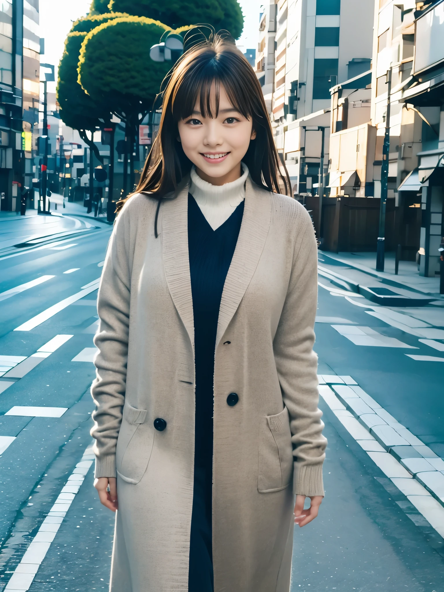 Photoreal, 8K full-length portrait, Beautiful woman, attractive look, Clear system, ************, Tokyo, winter, Shibuya in the background