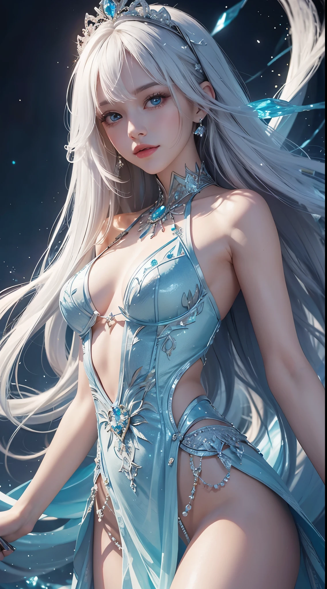 "Let our AI platform take you on a journey through a stunning portrait that will leave you in awe. Imagine a bright and beautiful face, with youthful and shiny white skin that seems to shine from within. Her hair is a sight to behold, with super long and silky straight hairs smoother than anything you've ever seen. And the cherry on top? The beautiful bangs shine like glowing crystals, Add a touch of magic to the overall image. With our wide range of designs and variations, You will be amazed at the endless possibilities."