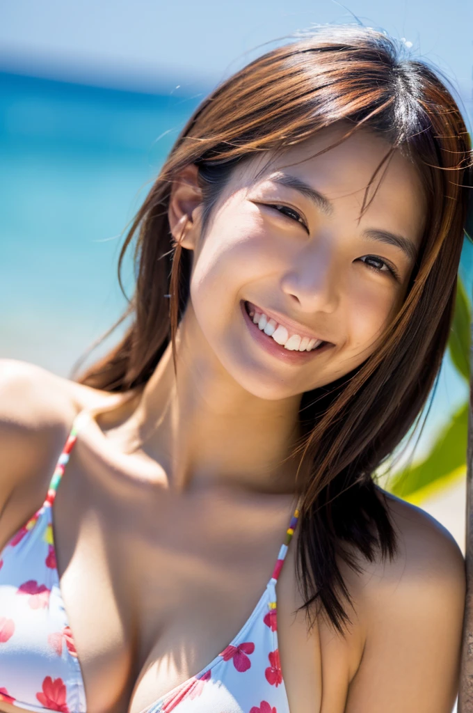 Japanese woman in bikini smiling
