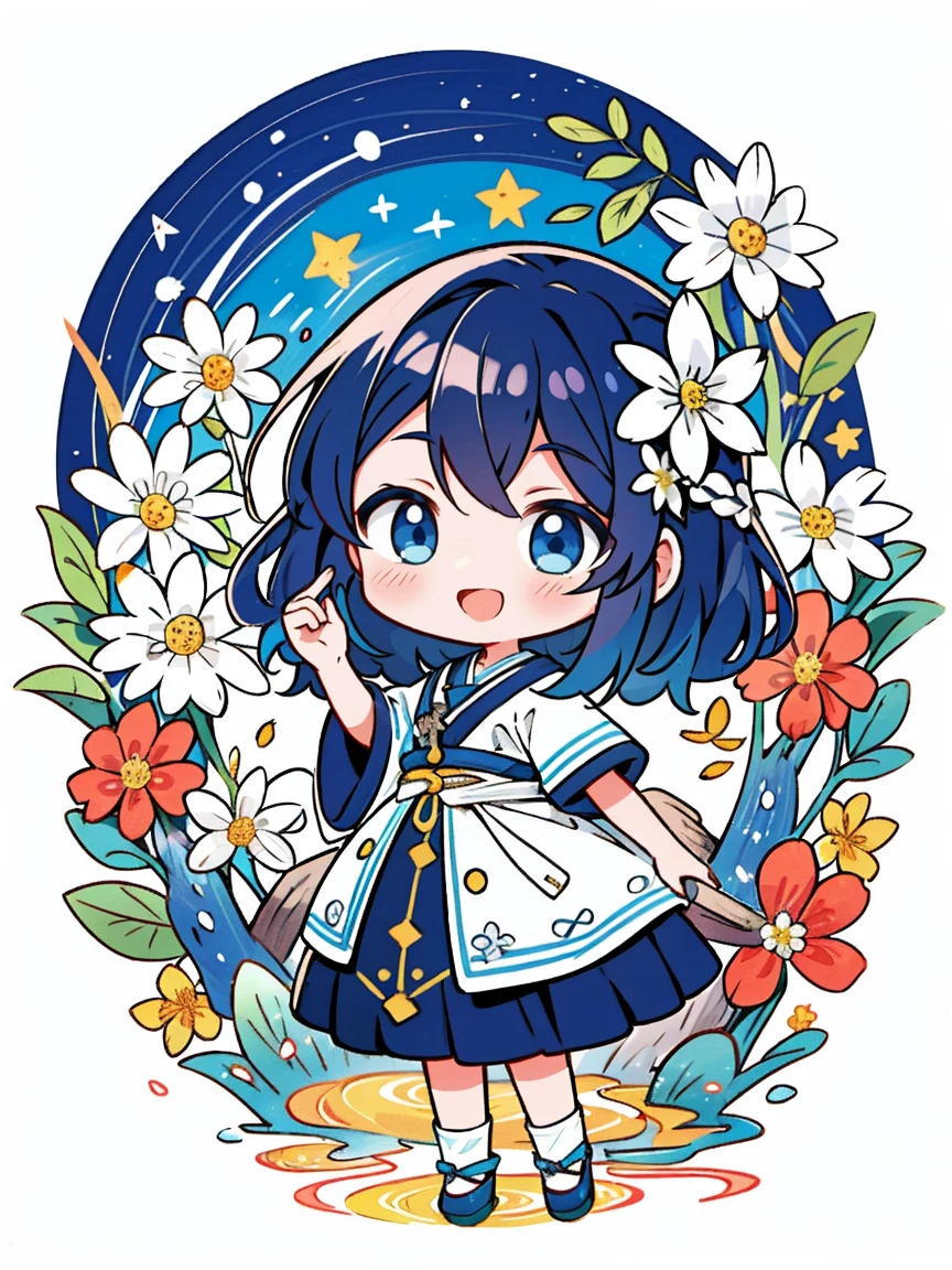obra de arte, qualidade ultra-alta, ( ultra detailed original illustration), ((Modo Chibi)),(  cheerful facial expression, olho vermelho, cabelo curto, cabelo branco, sorriso ensolarado, tronco, corpo perfeito), ((quimono moda)), ((flores sakura)(grafite)), double-exposure, fussion of fluid abstract art, falha, ( 2D), ( original illustration composition), ( fusion of limited color, maximalismo artstyle, geometric artstyle, Fogo, arte do lixo), Tema amarelo, Fundo Preto