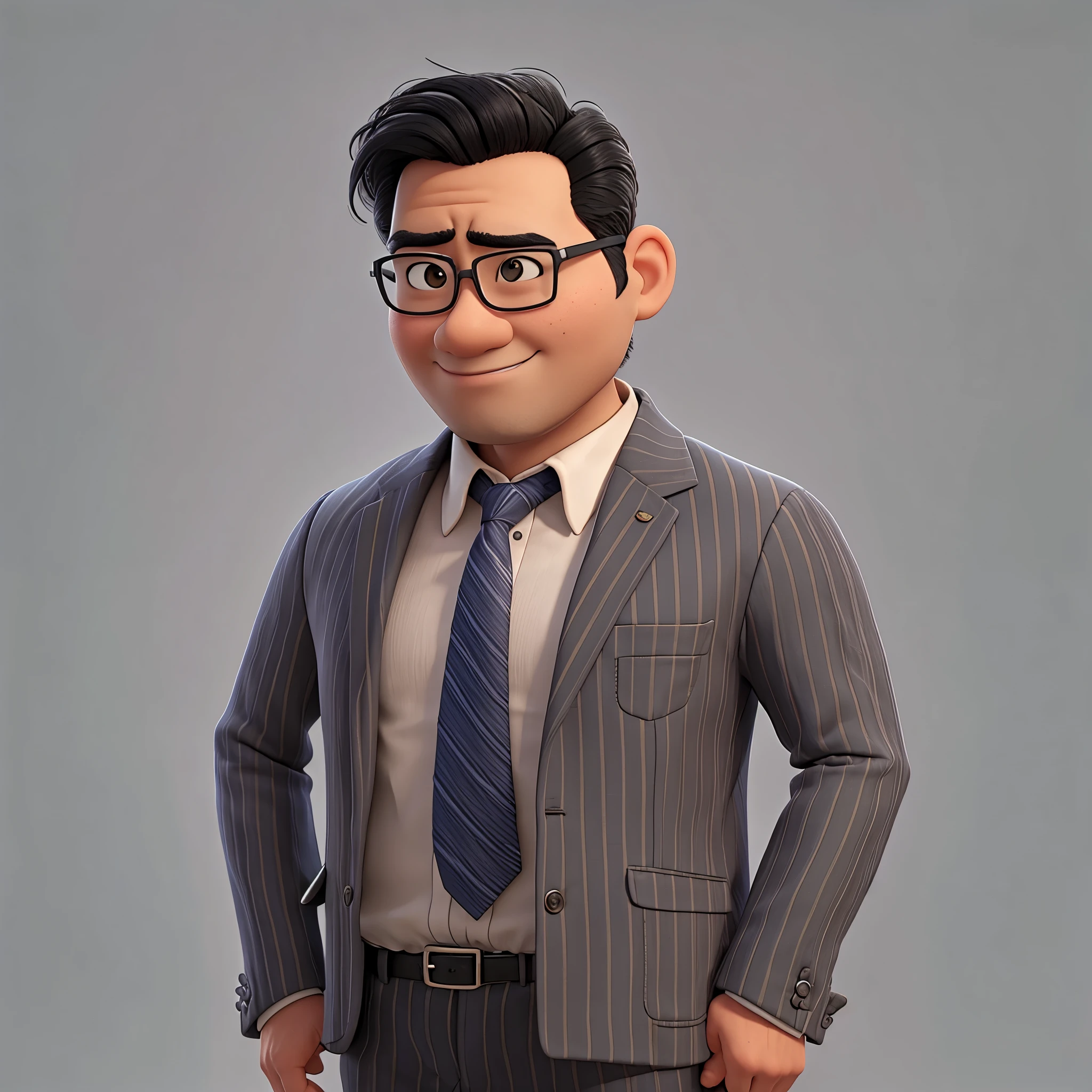 An Asian man,middle aged male,black hair,wearing a suit,shirt,tie,Pixar style, best quality, stills,