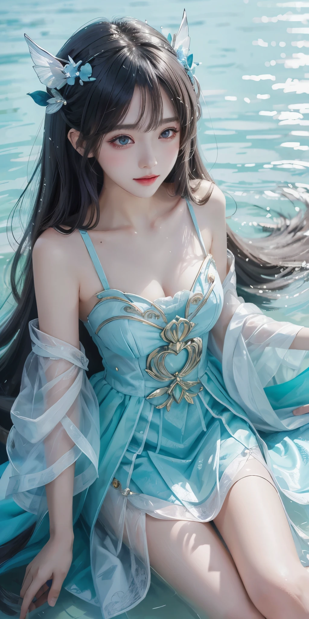 best qualtiy，tmasterpiece，超高分辨率，清晰的脸部,（真实感：1.4），RAW photogr，cold light，A woman in a transparent dress under the water，Full body photo，wallpaper anime blue water，Guviz-style artwork，closeup fantasy with water magic，by Yang J，Guviz，a beautiful artwork illustration，Water Nymphs，beautiful digital artworks，beautiful digital illustration，Li Song，a beautiful anime portrait，Art style in Beauvot