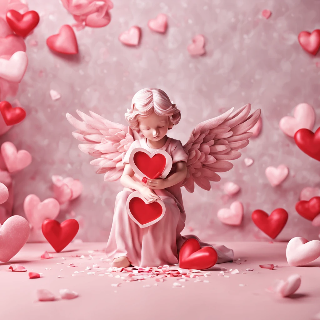 Instagram post of valentine day with a 3D angel as wallpaper