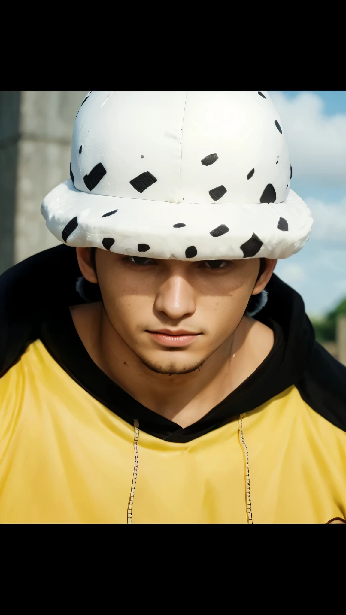 (masterpiece), (realistic), (ultra detailed), ( high reest quality), (photorealistic), (perfect face), (perfect anatomy), man, male, solo, (((20 years old))), trafalgar D. water law from one piece, trafalgar D. Water law, one piece,