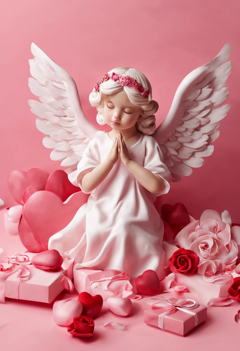 Instagram post of valentine day with a 3D angel as wallpaper
