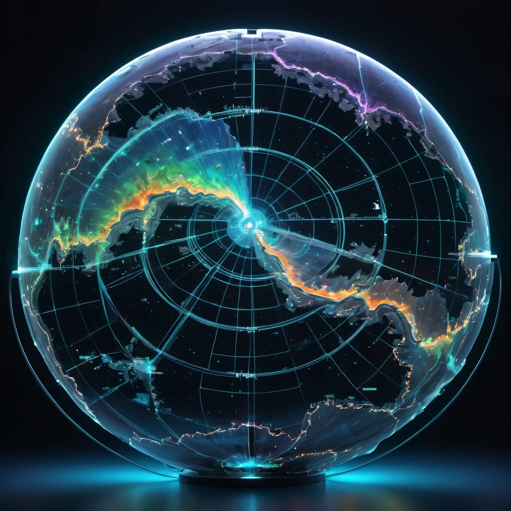 未来派transparent空灵天文图,3D astronomical map,Holographic projection astronomical map,Milky Way,Map of cosmic galaxies,spherical,neural network chain,transparent,cyberpunk,X-ray,fluorescence,neon lights,high tech,