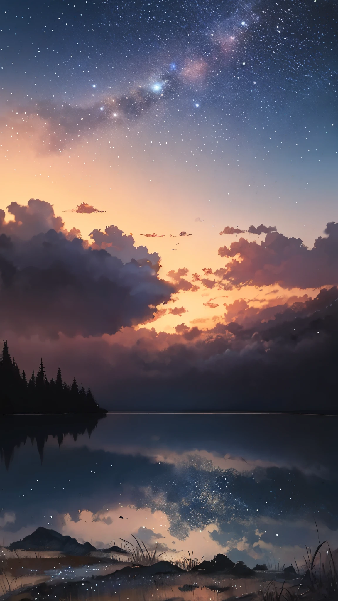 masterpiece, best quality, landscape, no humans, sadness,oil painting \(medium\) fake sky,(multiple fake stars falling from sky:1.2),floating star shape falling down,broken ground
