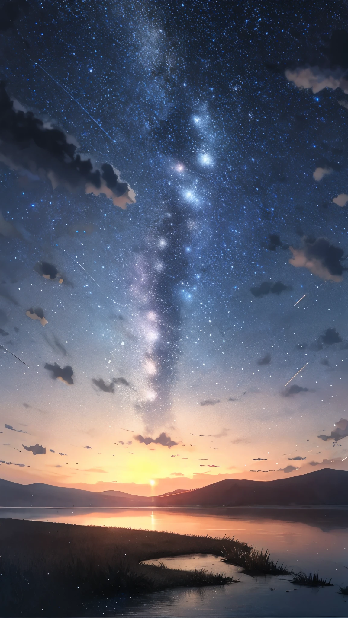 masterpiece, best quality, landscape, no humans, sadness,oil painting \(medium\) fake sky,(multiple fake stars falling from sky:1.2),floating star shape falling down,broken ground