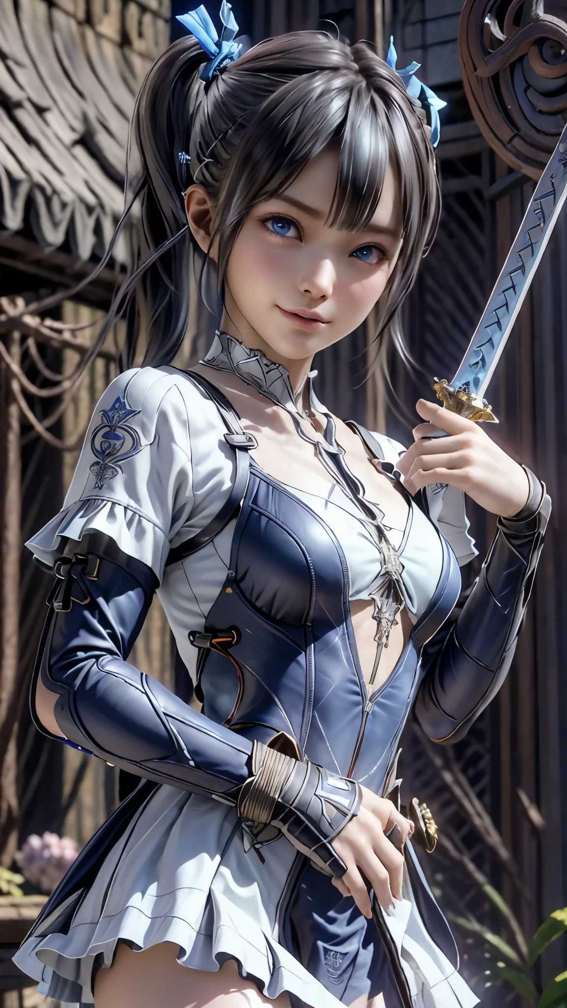 ((highest quality)), ((masterpiece)), (detailed:1.4), 。.。.。.3D, beautiful cyberpunk woman image,nffsw(high dynamic range),ray tracing,NVIDIA RTX,super resolution,unreal 5,Scattered beneath the surface,PBR texturing,post processing,anisotropic filtering,Depth of bounds written,maximum clarity and sharpness,multilayer texture,Albedo and specular maps,surface shading,Accurate simulation of light-matter interactions,perfect proportions,octane rendering,two-tone lighting,wide aperture,Low ISO、White balance、Rule of thirds、8K students、((Holding a sword in your hand))(((white and blue clothes)))