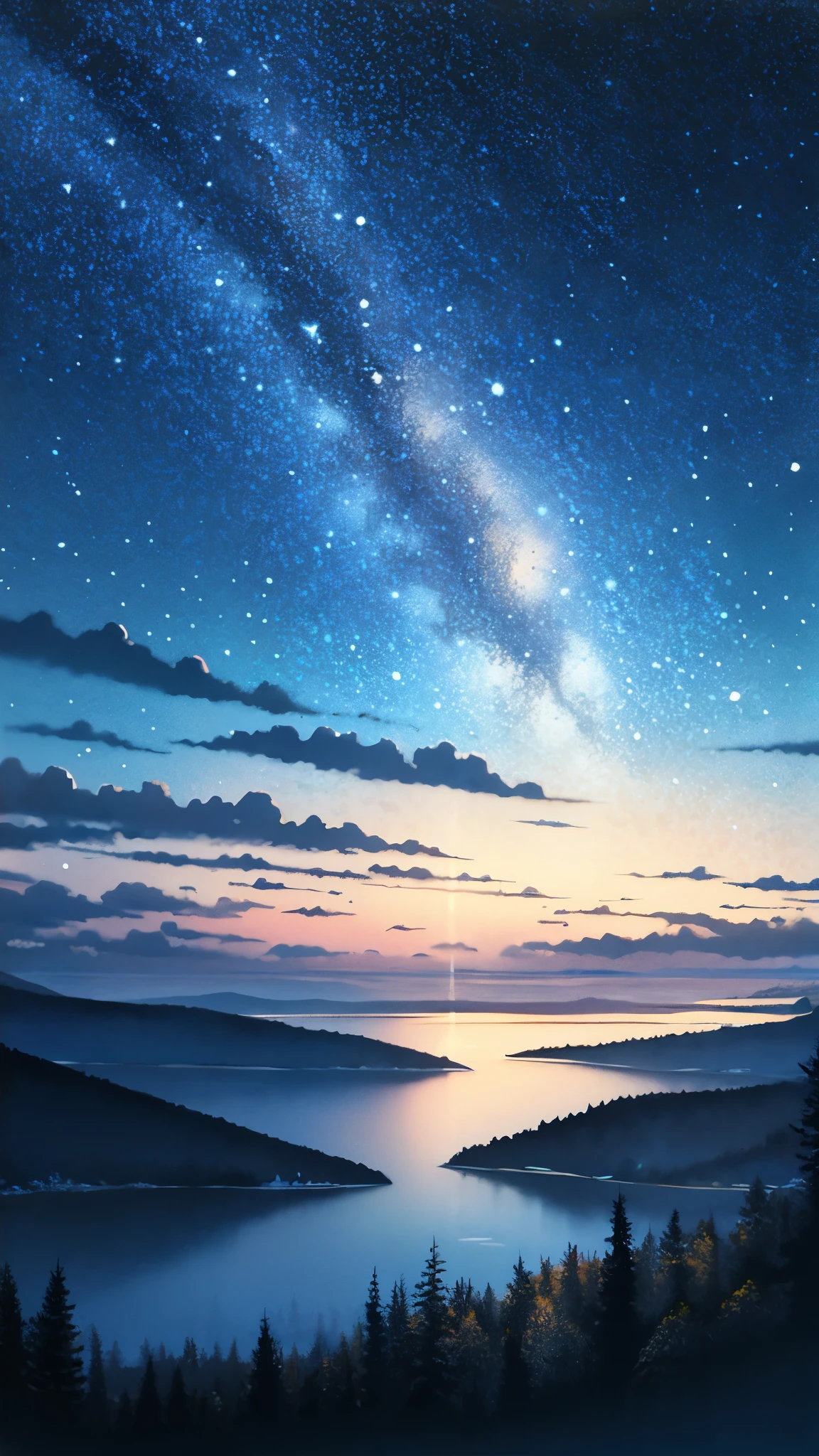masterpiece, best quality, landscape, no humans, sadness, oil painting \(medium\) fake sky, multiple fake stars falling from sky, floating star shape falling down