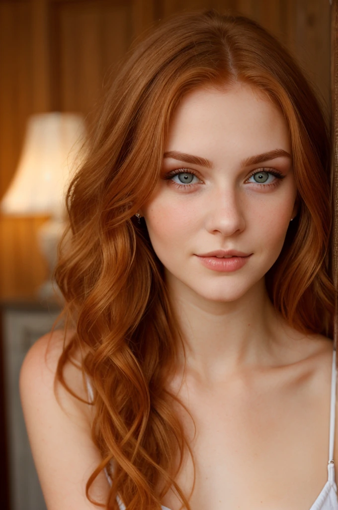 Ukrainian girl , beautiful girl , thin girl , girl with light ginger hair , femme fatale look , Ukrainian features , Slavic face features , more ginger orange hair