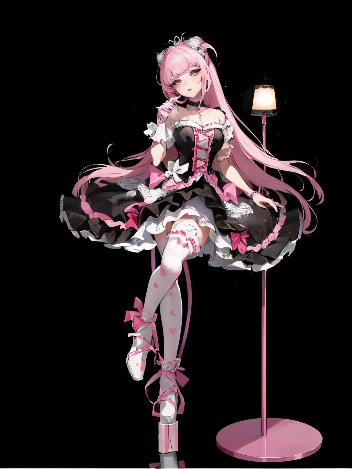 Close-up of a doll wearing a pink dress and a microphone, kerli koiv as anime girl, anime barbie doll, Anime vtuber full body model, anime barbie wearing white, Cute anime waifu wearing beautiful clothes, gothic shoujo anime girl, Anime Girls Cosplay, Belle Defin, Rendering of a cute 3D anime girl, April rendering