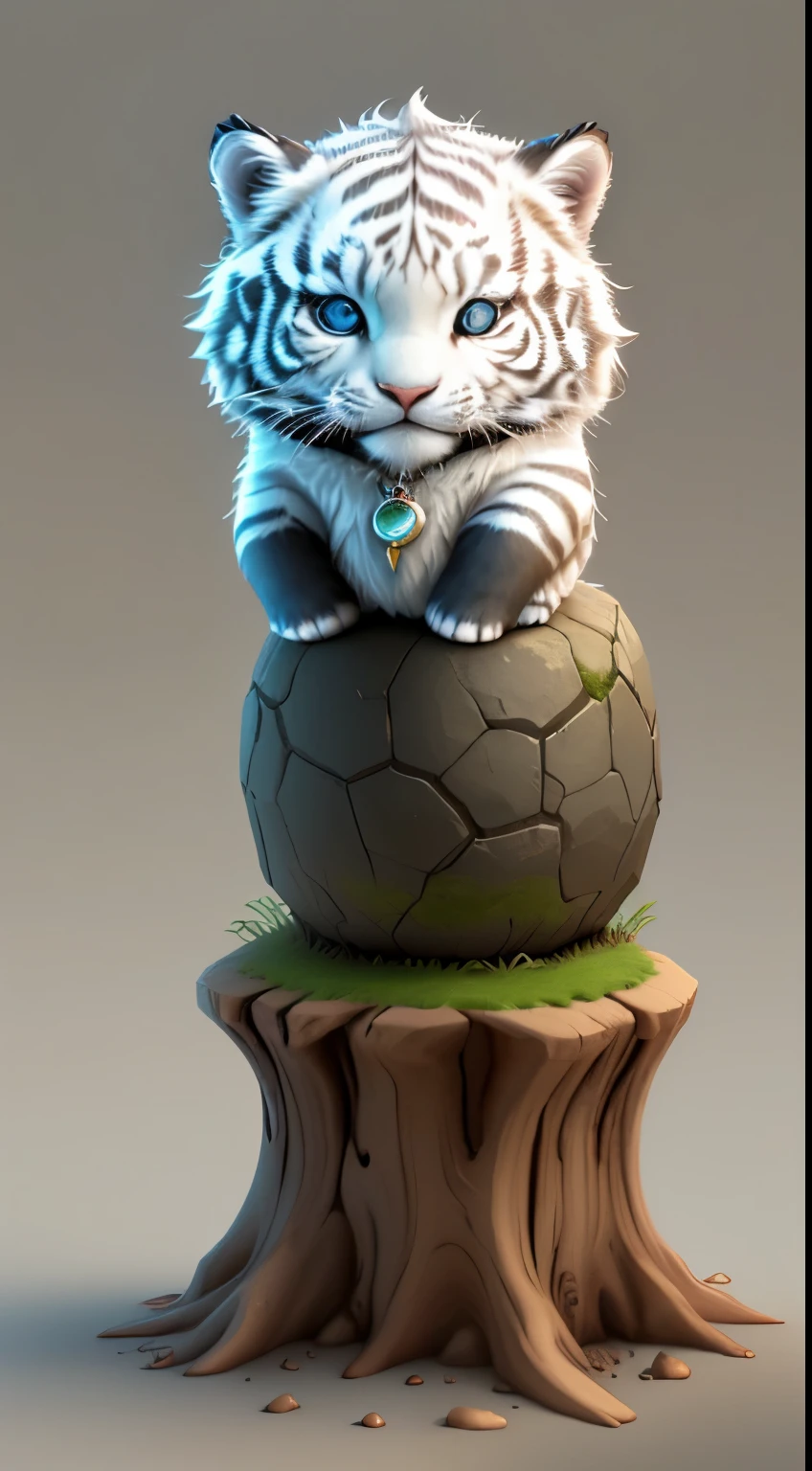 Cute surreal little white tiger，have different colored eyes，wearing a necklace, chibi, Cute and fluffy, logo design, cartoon, Lighting effects, charming, 3D vector art, Cute and quirky, fantasy art, Bokeh, Hand Painted, number, soft light, Isometric style, 4K resolution, photorealistic rendering, Highly detailed and clean, vector image, lifelike masterpiece, Professional photography, simple space background, Flat white background, Isometric, Vibrant vector