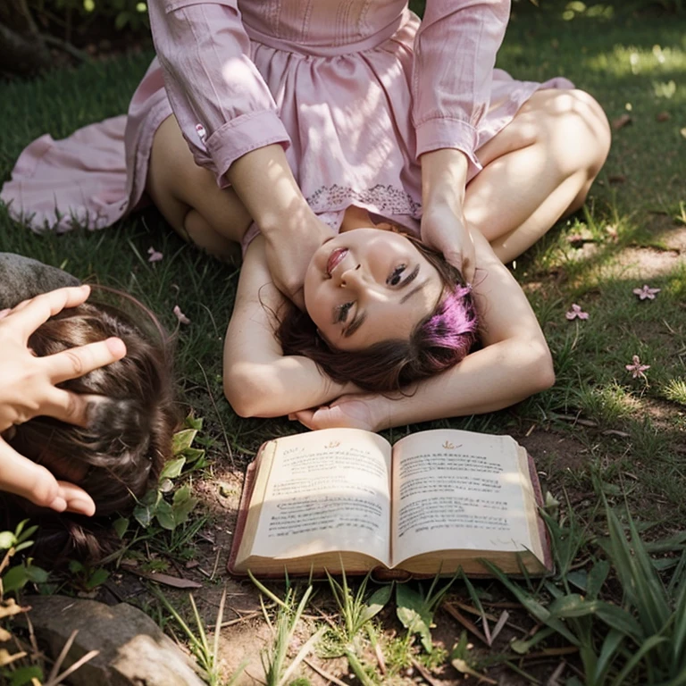A magical fairy book pink colour on the grass