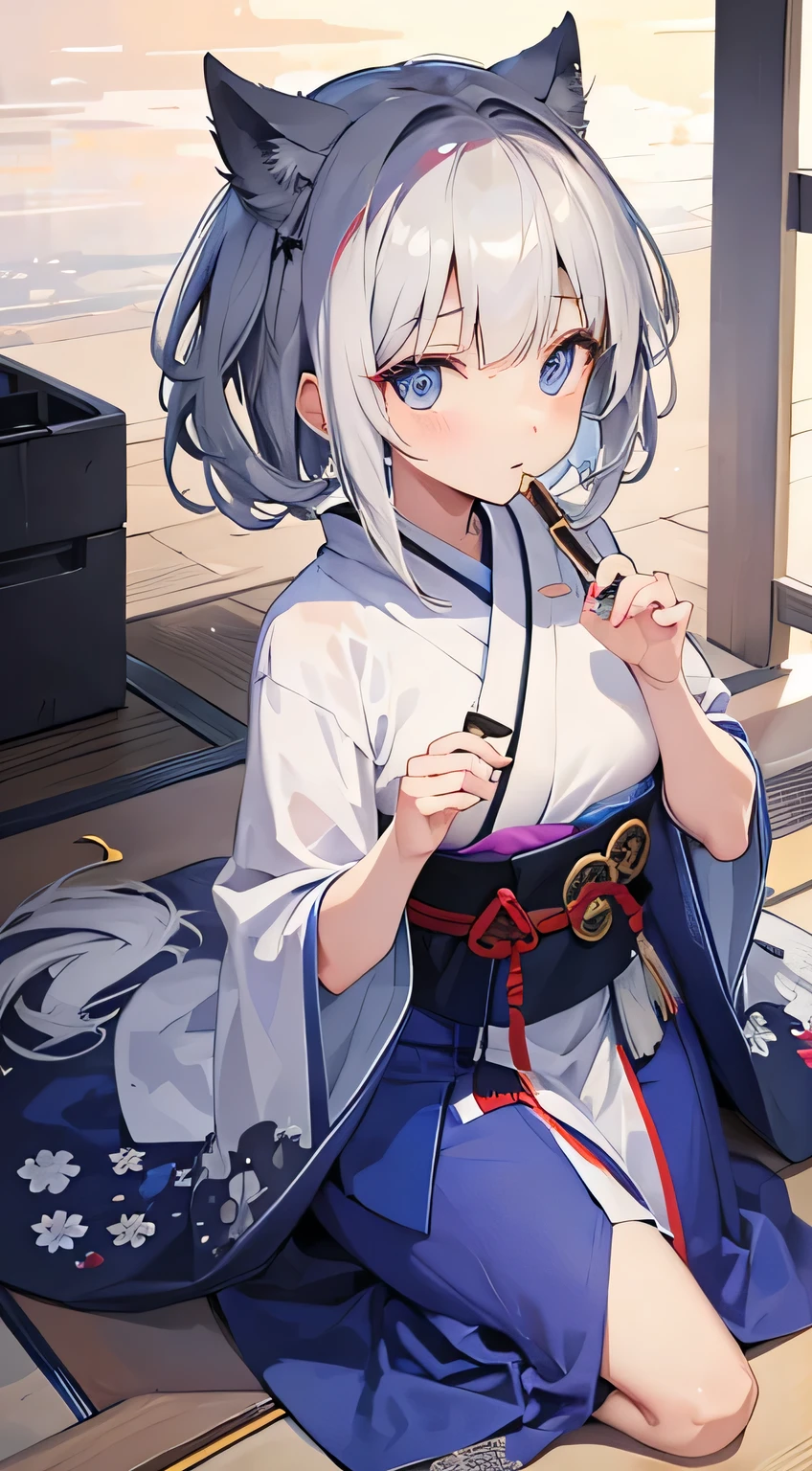 gray hair｜length｜beautiful eyes｜cute japanese girl｜（Iris heterochromia）｜whole body｜（finger details）｜