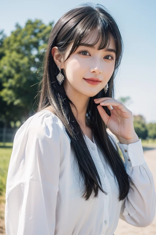 (((A real beauty))), RAW Photos, Black Hair、folder、Round eyes、False eyelashes、Straight Hair, Wavy Hair、correct、Crimson lipstick、Striped Hair、Brown Hair、Blue Hair、(Gradient Hair)、Asymmetrical Hair、Hair behind the ear、Crossed bangs、Long Hair、((お尻までLong Hair))、Long Hair、Straight bangs、Smooth, silky hair、Hair up on one side、とんでもなくLong Hair、Light brown eyes、Ring Eye、Round eyes、Wicked Smile、A light smile、Cast a Shadow、(Extraordinary presence)、Atmospheric perspective、Backlight、Exposure、Lens flare、、最high quality、超High resolution、超High resolution、Very realistic, masterpiece、correct、Textured skin、high quality、最high quality、Awards、32k, 髪のfolder、Cunning、（smile）、Shy laugh、Redness in the ears、correct、Subjective、Shine、360° View、Very detailed、超High resolution、解剖学的にcorrect、masterpiece、Emphasize the chest、High resolution、High detail、Long eyelashes、A slight blush、Compensate, (((Full Body Shot)))、（Hands on hips）、Captivating pose、Shooting from a distance、Various angles of view、Sony FE、Hair blowing in the wind、（Double teeth）