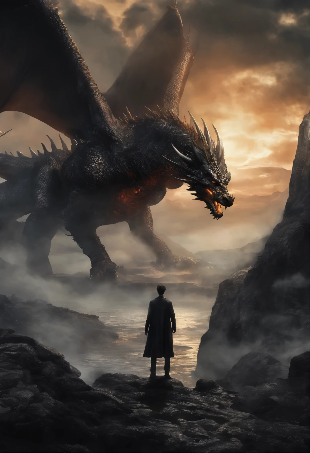 dark dragon,fire-breathing,geographic data,detailed photography style,hyper realism,The dragon's scales,exquisite details,sharp focus,Bright colors,fiery eyes,majestic wings,eerie atmosphere,night setting,rainbow colors,small details,dragon's breath,Huge creatures,mystery and power,creepy and fascinating,Huge claws,Majestic presence,fire and smoke,Mythical beast,dramatic lighting,terrifying beauty,imaginative landscape,Spooky Shadows,magical aura,Dark and atmospheric,Ominous landscape,dynamic composition,epic scale details,hall々and the figure,stormy sky,exquisite realism,epic scene,enchanting and haunted,fantastic shine,impressive texture,hall々and intimidating,dramatic contrast,existence of another world,an awe-inspiring sight