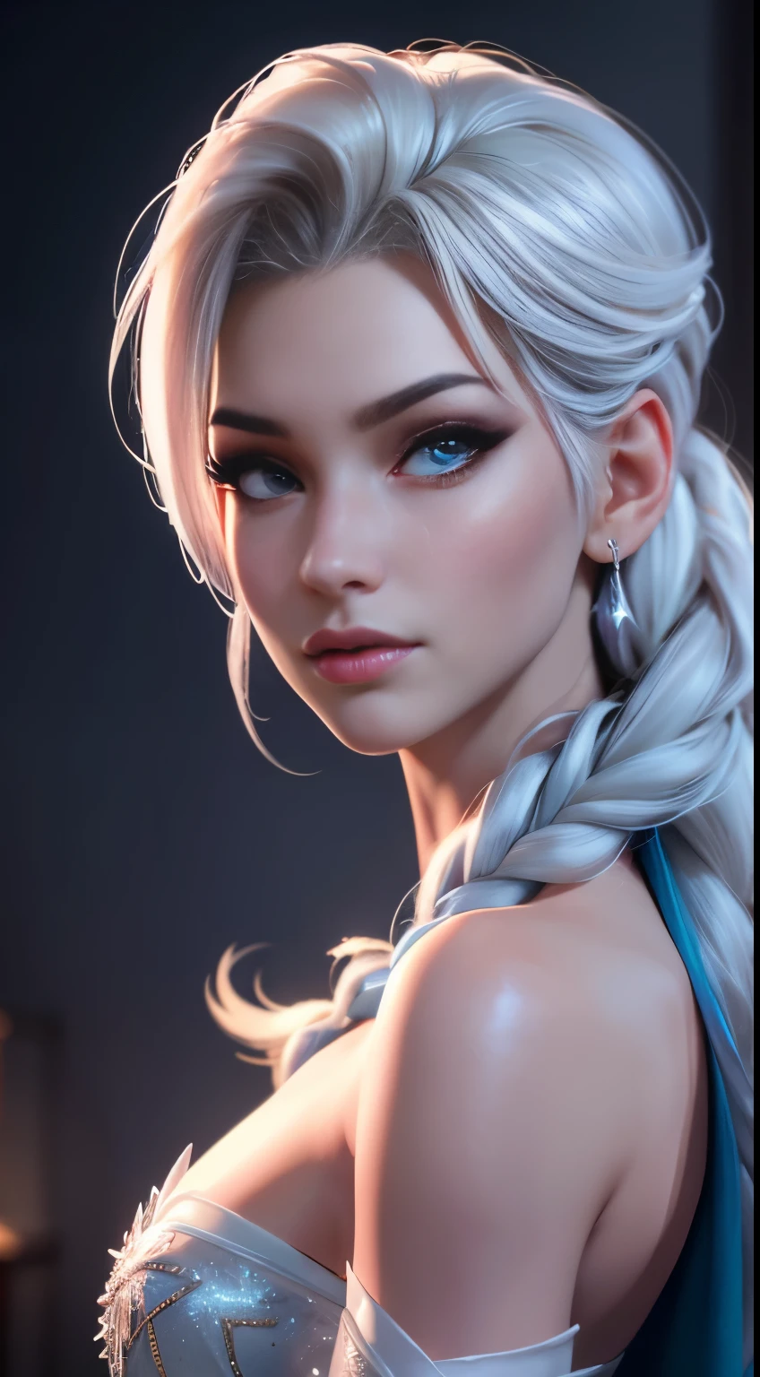 (Elsa frozen-Diamante Rosado mezclando modelos fusión.) Highly detailed CG unity 8k wallpaper, style shot, complex, high detail, dramatic, highest quality movie still image, very detailed, masterpiece, best quality, character design, Elsa, Elsa from Frozen,Diamante Rosado fusión (( Dark style)), realistic ultra-detailed rendering style, natural light, sharp character design, (hard focus, 8k), (((natural skin texture))), 8k textures, soft cinematic lighting, adobe lightroom, dark room, hdr, Sophisticated, Elegant, Rich Detail, Sharp Focuilm Look) )), Soothing Tones, Detail Frenzy, Intricate Detail, Super Detail, Low Contrast, Soft Film Lighting, Dull Colors, Exposure Blending, HDR, Fade, 35mm, f/1.4, ISO64, f16, 25 sec.