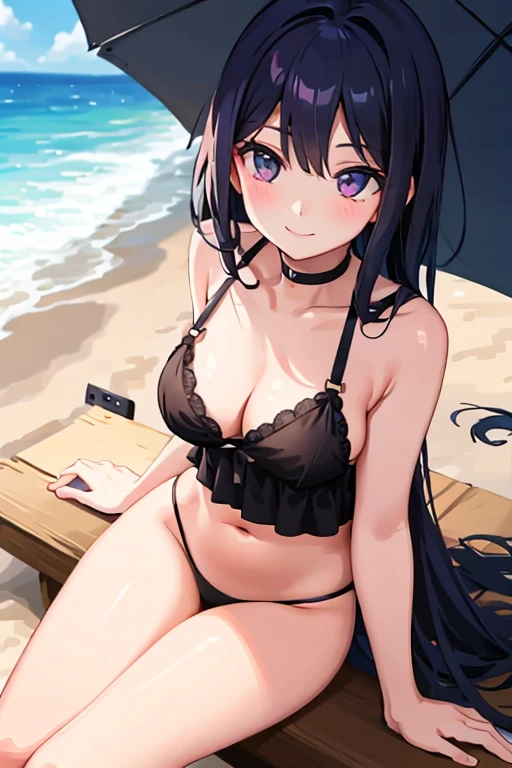 (Highest quality:1.2), One girl, (masterpiece:1.2),Adult women、 Perfect Face, Super detailed,Detailed face, 8k wallpaper,(Wide Hips:1.2), Absurd resolution,Sexy Woman, One girl, Iris, Black Hair, Large Breasts, Long Hair, smile, Micro Bikini, Beach, Voluptuous ass, From behind