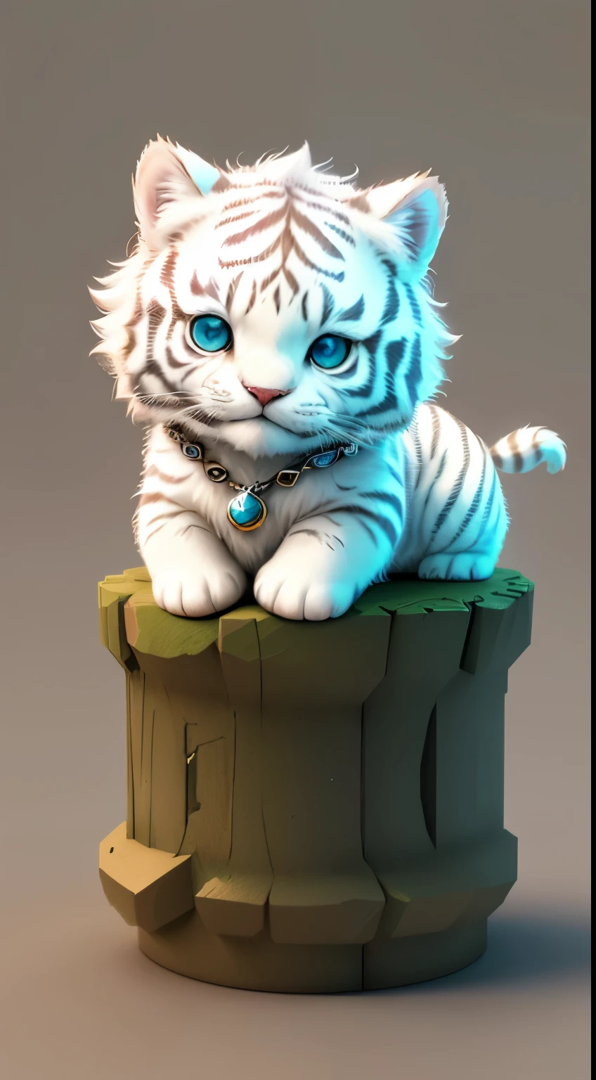 Cute surreal little white tiger，have different colored eyes，wearing a necklace, chibi, Cute and fluffy, logo design, cartoon, Lighting effects, charming, 3D vector art, Cute and quirky, fantasy art, Bokeh, Hand Painted, number, soft light, Isometric style, 4K resolution, photorealistic rendering, Highly detailed and clean, vector image, lifelike masterpiece, Professional photography, simple space background, Flat white background, Isometric, Vibrant vector
