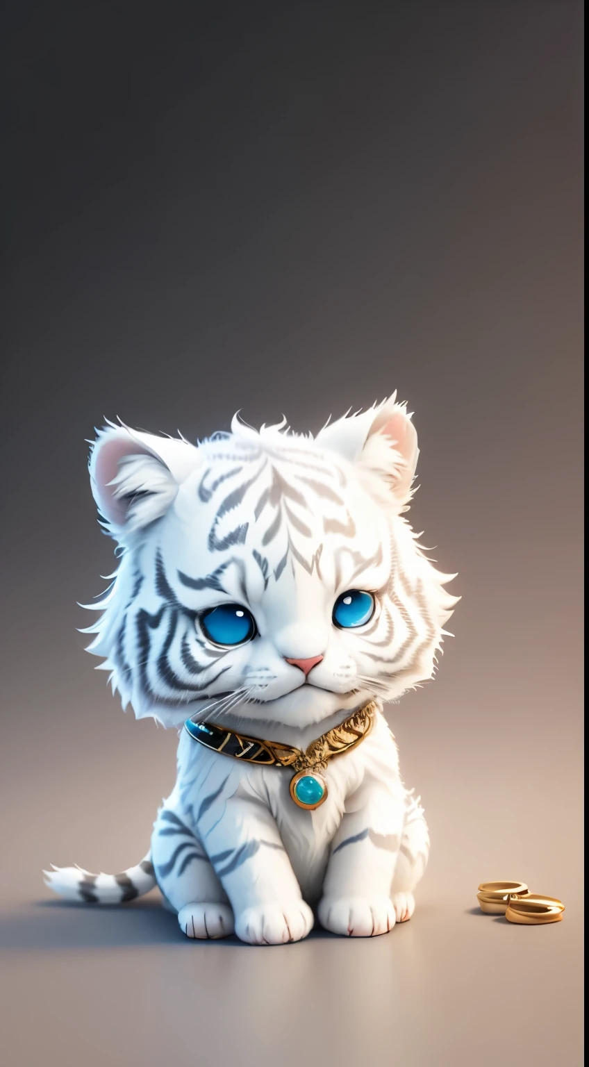 Cute surreal little white tiger,have different colored eyes,wearing a necklace, chibi, Cute and fluffy, logo design, cartoon, Lighting effects, charming, 3D vector art, Cute and quirky, fantasy art, Bokeh, Hand Painted, number, soft light, Isometric style, 4K resolution, photorealistic rendering, Highly detailed and clean, vector image, lifelike masterpiece, Professional photography, simple space background, Flat white background, Isometric, Vibrant vector