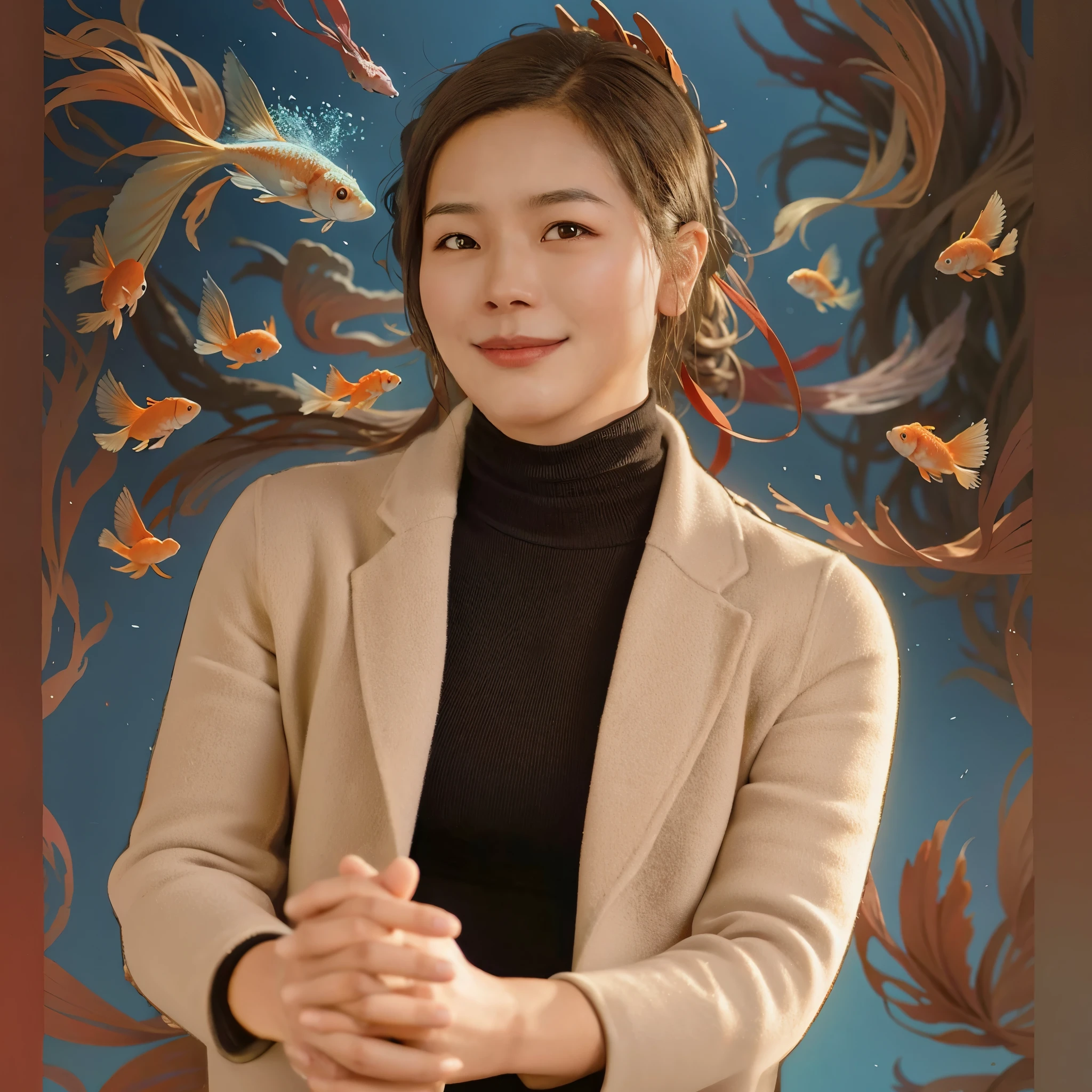 Red tail、Goldfish background image on blue background