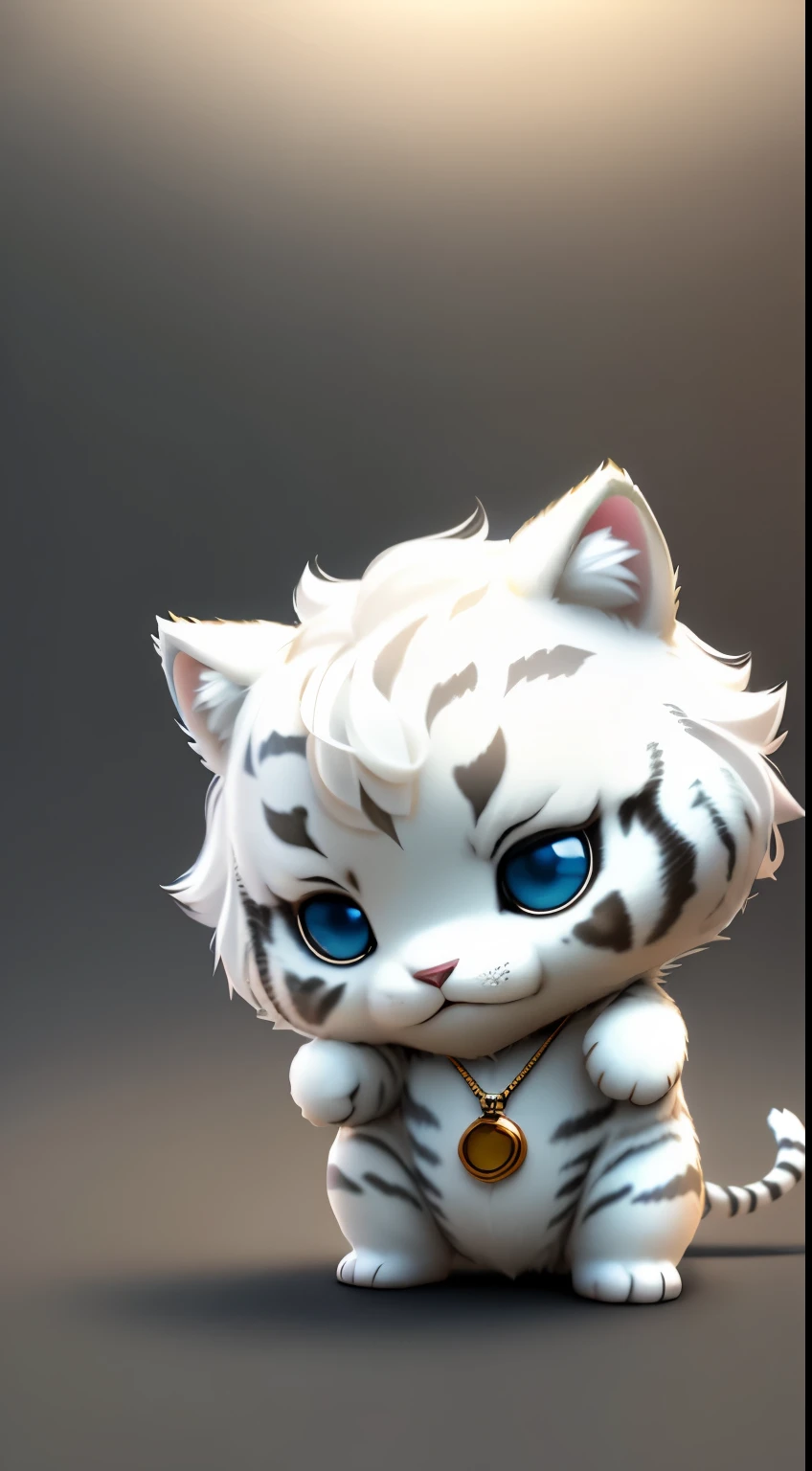 Cute surreal little white tiger，have different colored eyes，wearing a necklace, chibi, Cute and fluffy, logo design, cartoon, Lighting effects, charming, 3D vector art, Cute and quirky, fantasy art, Bokeh, Hand Painted, number, soft light, Isometric style, 4K resolution, photorealistic rendering, Highly detailed and clean, vector image, lifelike masterpiece, Professional photography, simple space background, Flat white background, Isometric, Vibrant vector
