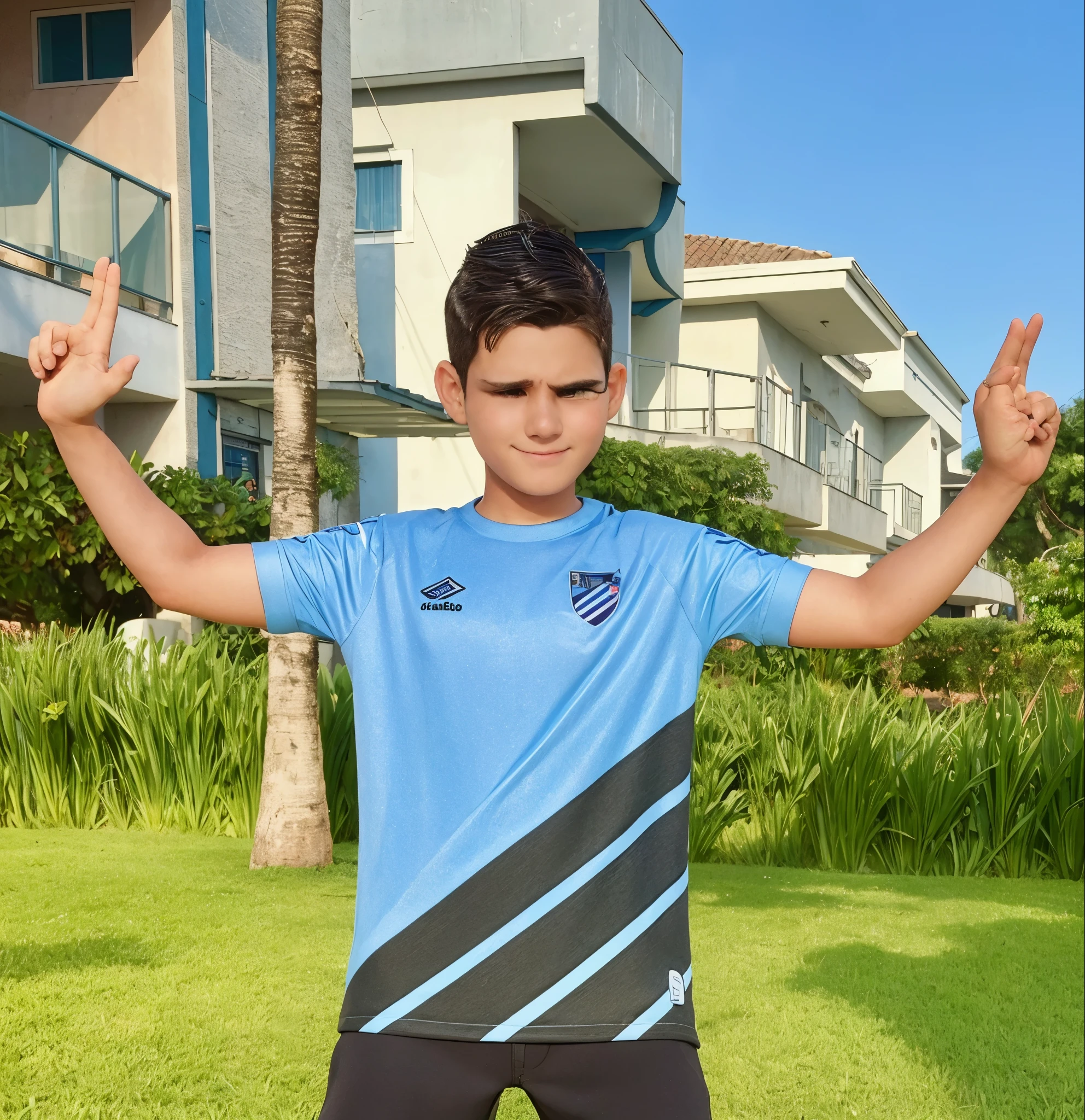 menio estilo disney pixar 5 anos, cabelo moicano com mechas azuis, vestino roupa do athletico paranaense alta qualidade melhor qualidade rosto