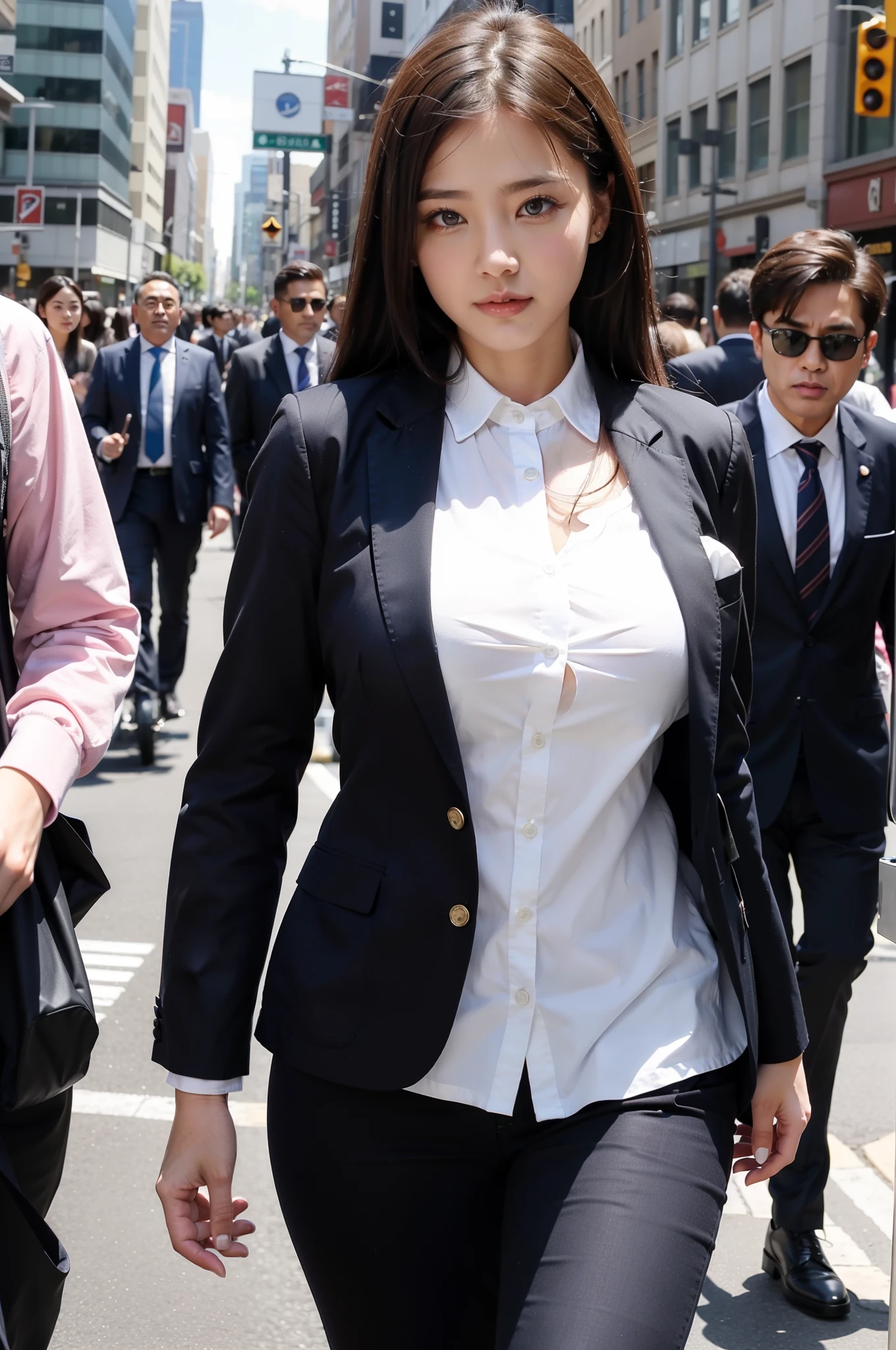 The biggest tits in human history,kawaii girl,business suit,Crowds, in the street