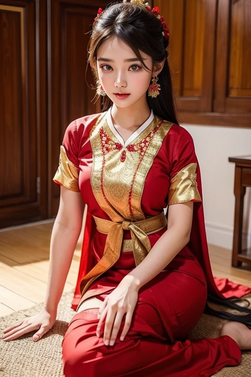 Myanmar girl Beauty Myanmar traditional hot dress. Sexy girl SeaArt AI