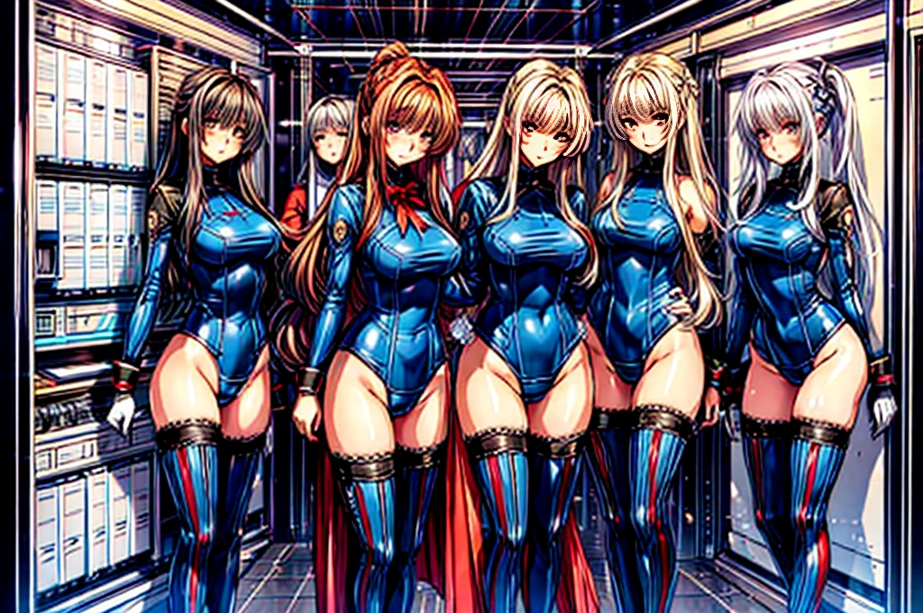 three girls, ( (Digital) (8K ), medium breasts, (fril swimsuit, Thighhighs, removed sleeve)) , highest quality, marierose,1 girl,,,(A futuristic laboratory lined with large culture tanks),,hypnoLora,
empty eyes